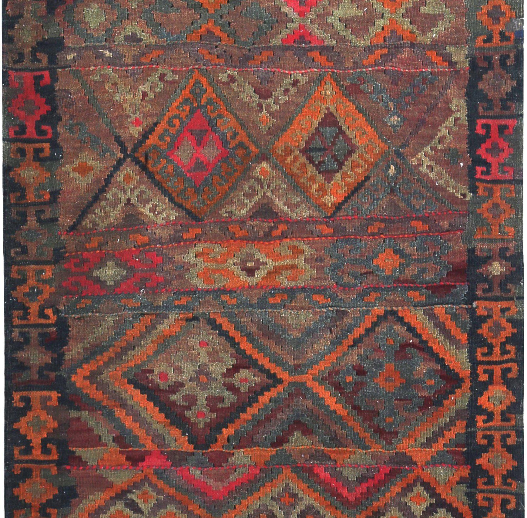 Asian Persian Kilim Small Rug - Wool Blue Orange Pink Design - 89421 For Sale