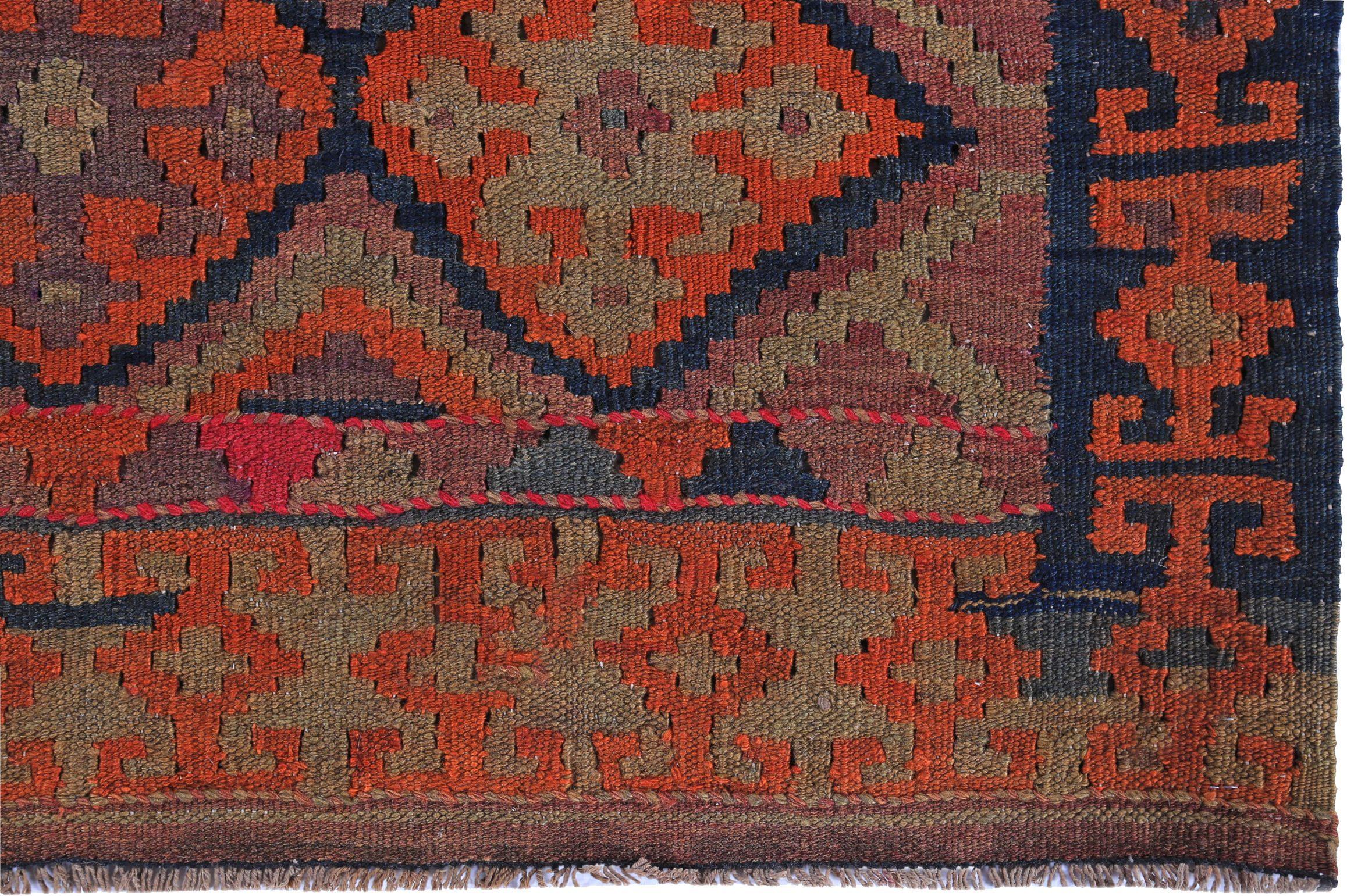Persian Kilim Small Rug - Wool Blue Orange Pink Design - 89421 In Excellent Condition For Sale In Dallas, TX