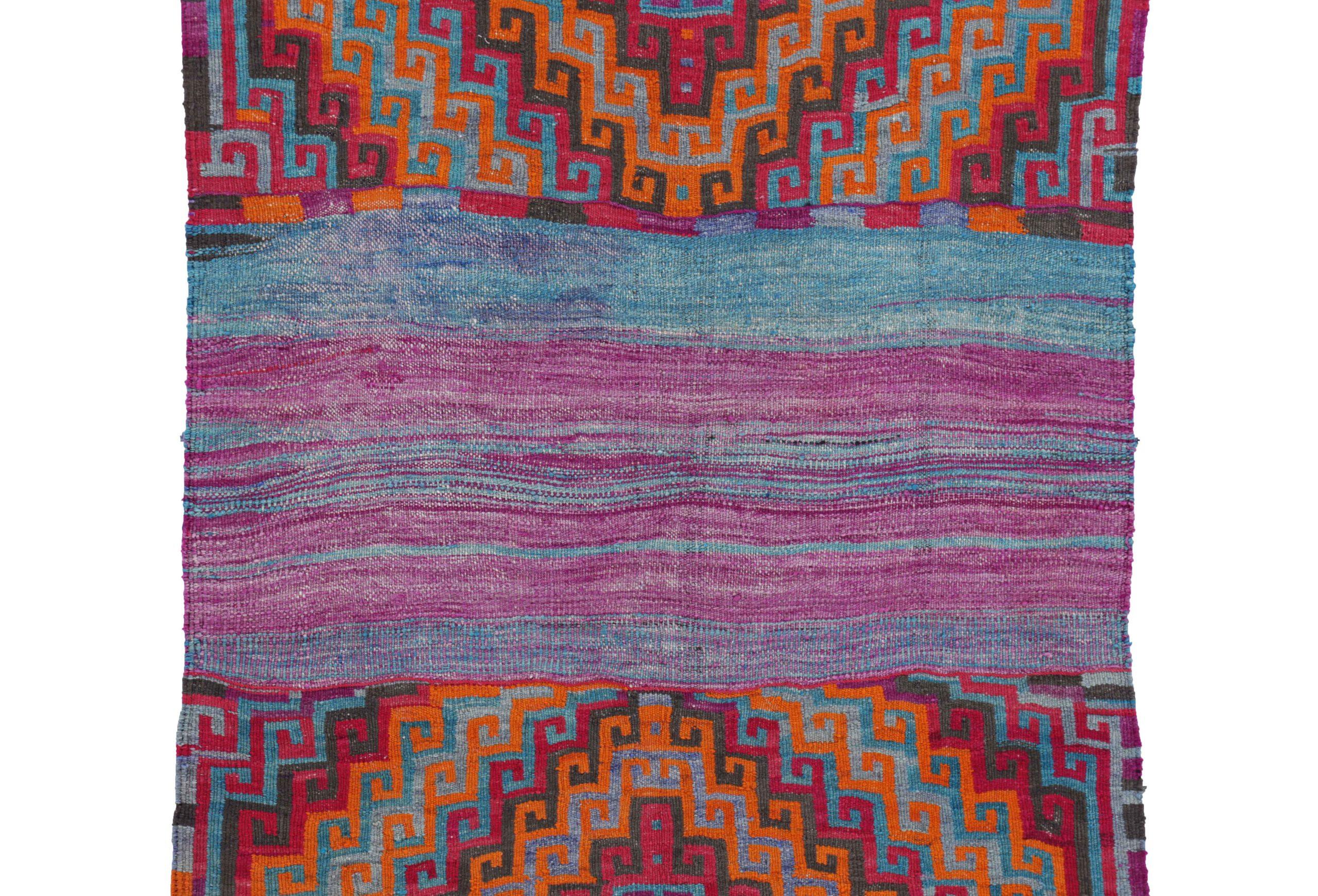 Alfombra Persa Kilim Small - Lana Azul Naranja Purpel Diseño Rojo - 91554 Asiático en venta