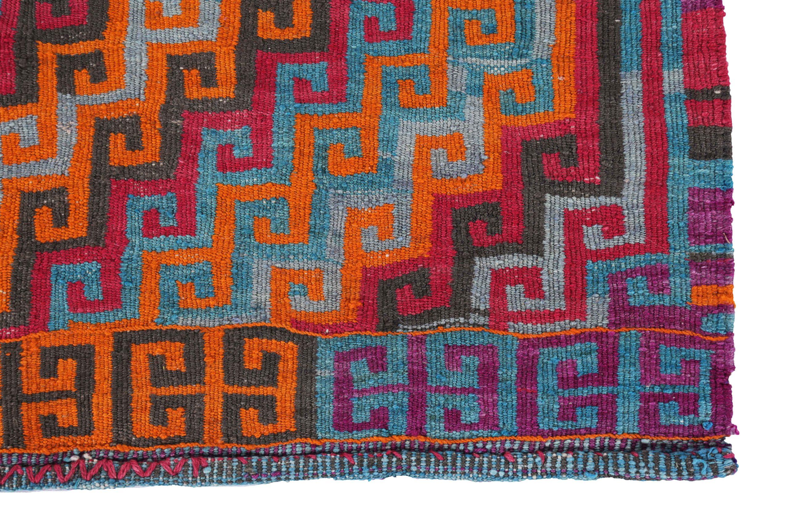 Alfombra Persa Kilim Small - Lana Azul Naranja Purpel Diseño Rojo - 91554 en Excelente estado para la venta en Dallas, TX