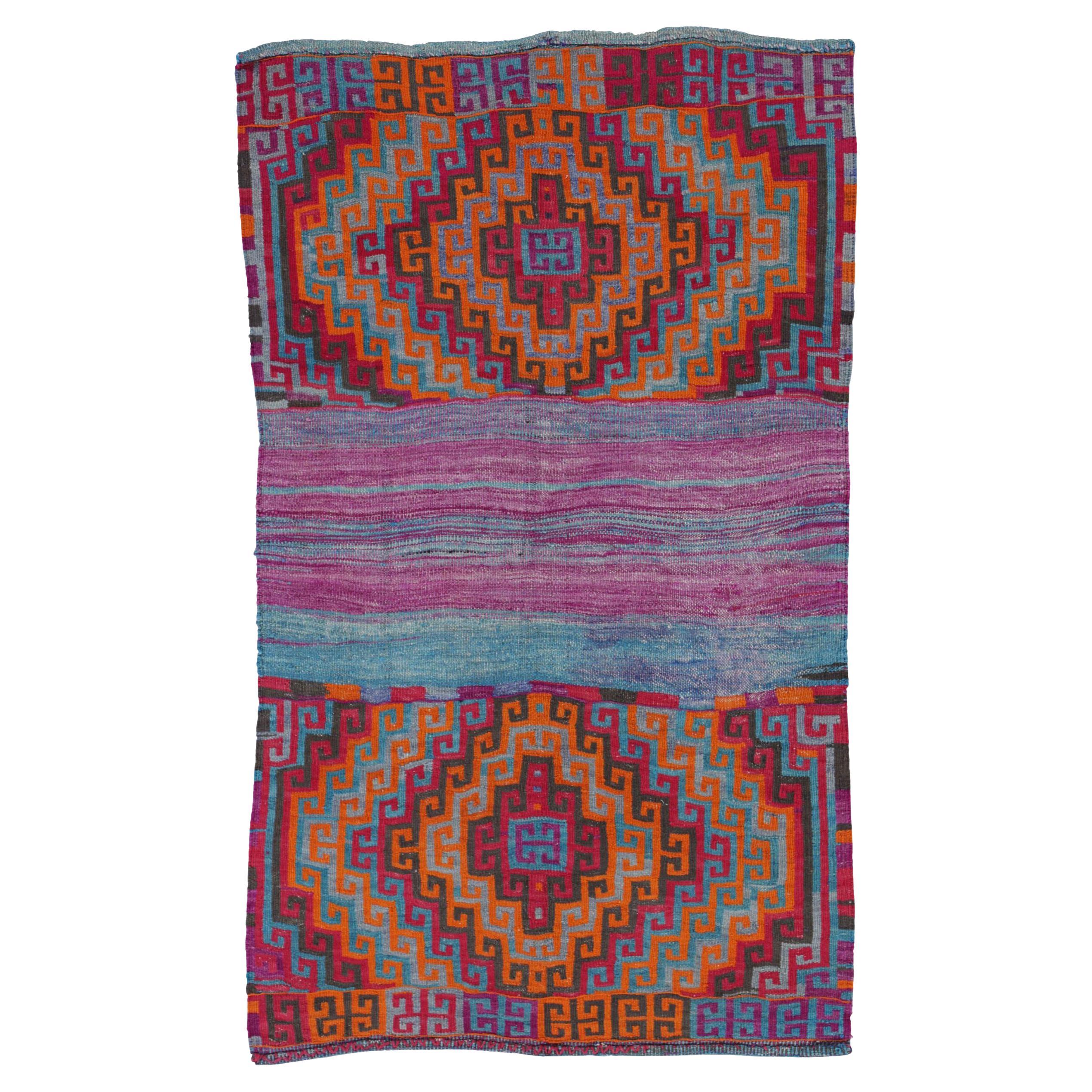 Alfombra Persa Kilim Small - Lana Azul Naranja Purpel Diseño Rojo - 91554 en venta