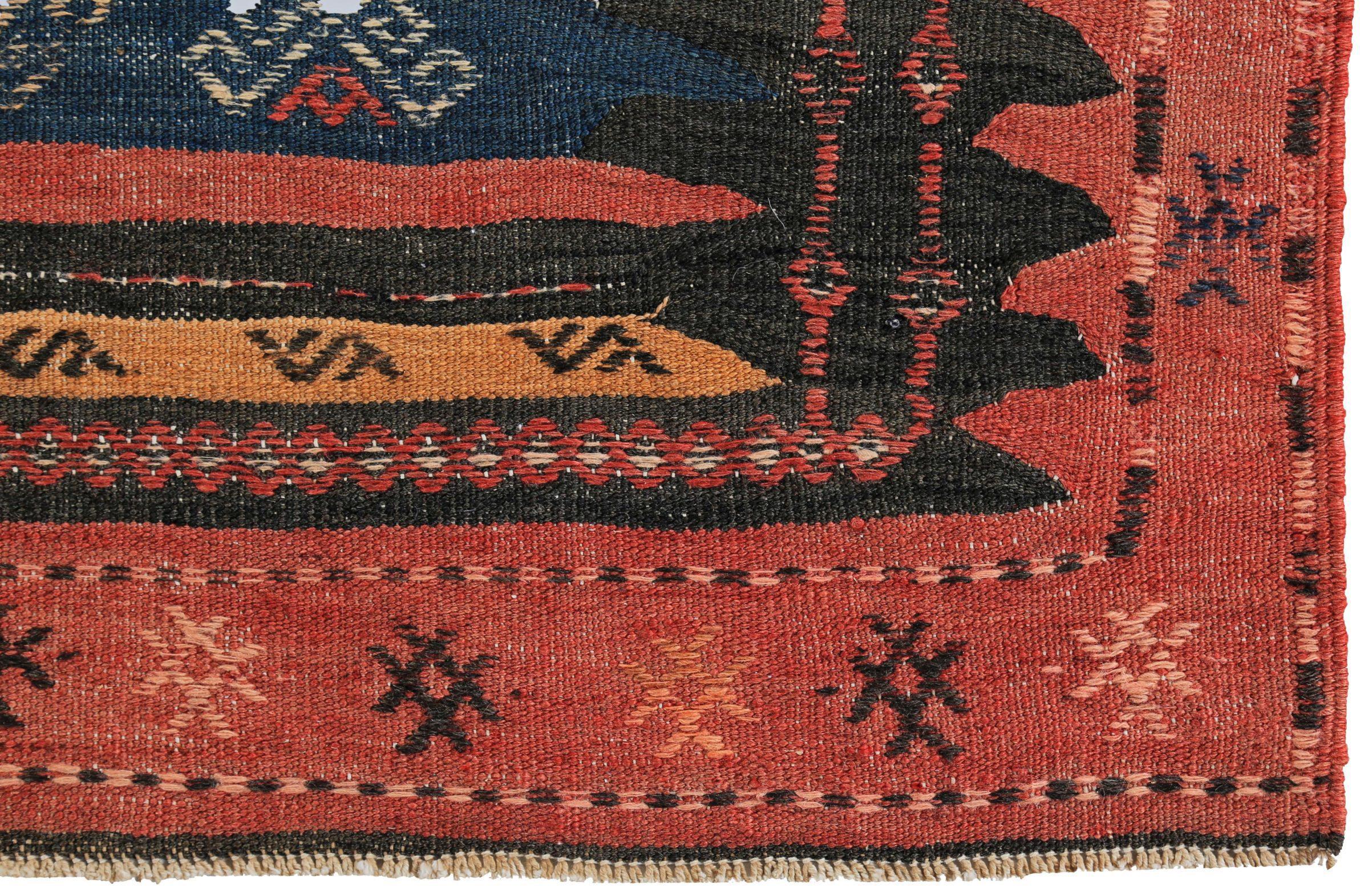 Persian Kilim Small Rug - Wool Blue Pink Yellow Design - 89559 In Excellent Condition For Sale In Dallas, TX
