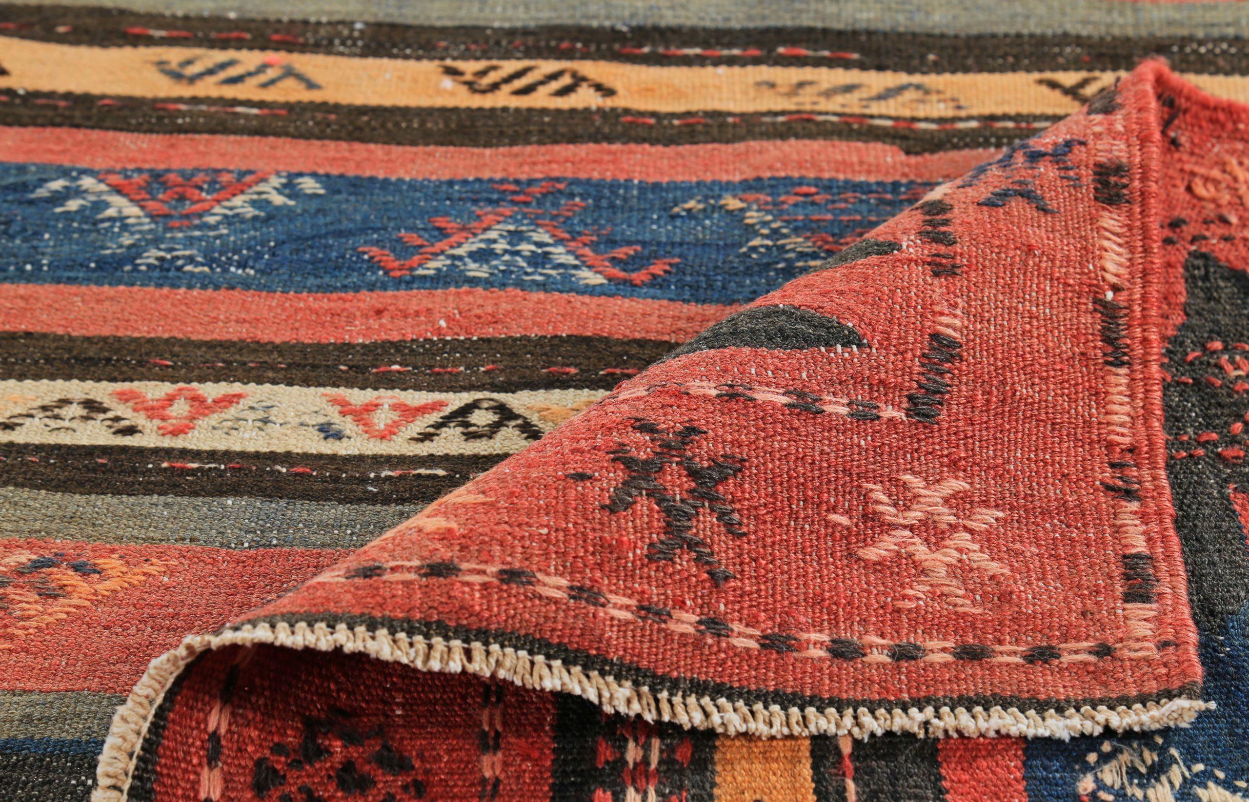 20th Century Persian Kilim Small Rug - Wool Blue Pink Yellow Design - 89559 For Sale