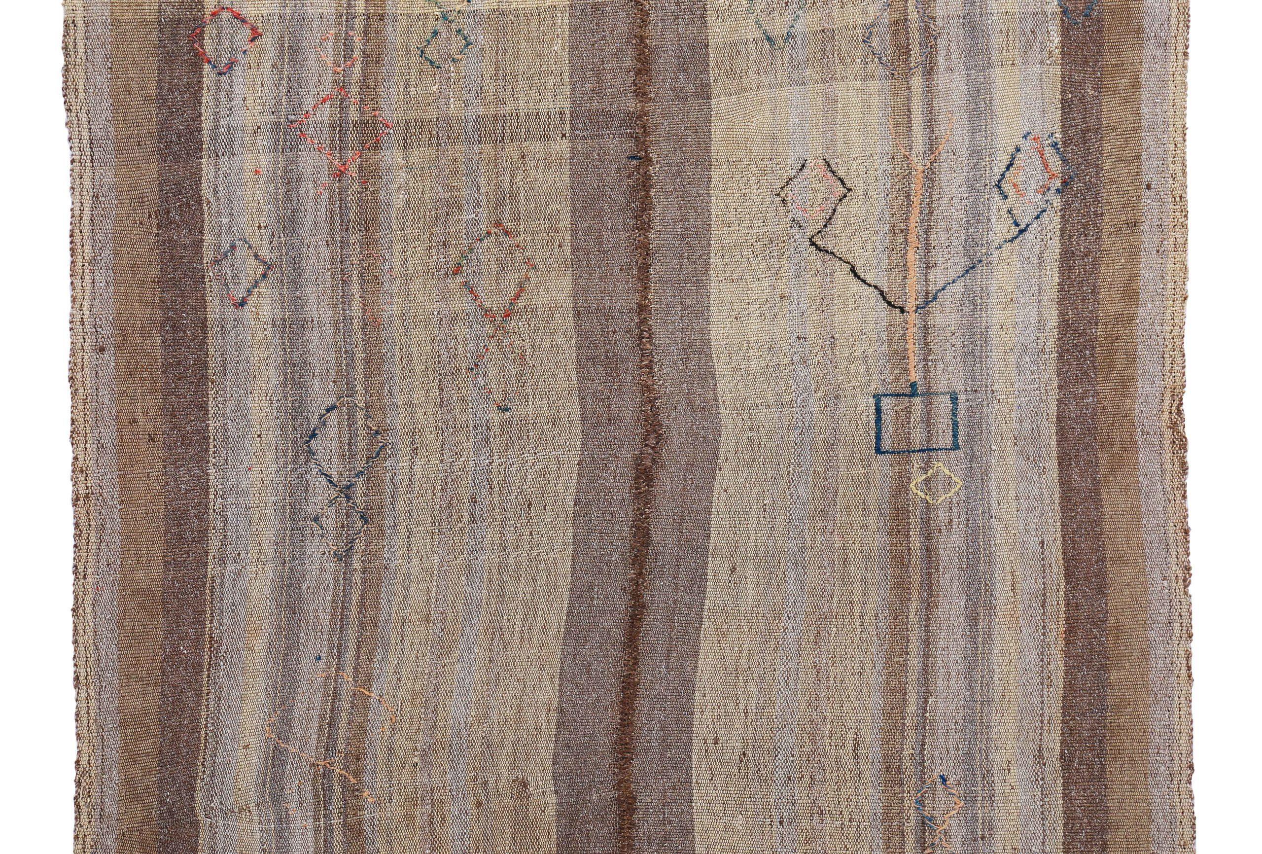 Asiatico Tappeto persiano Kilim Small - Lana Marrone Avorio Design - 91558 in vendita