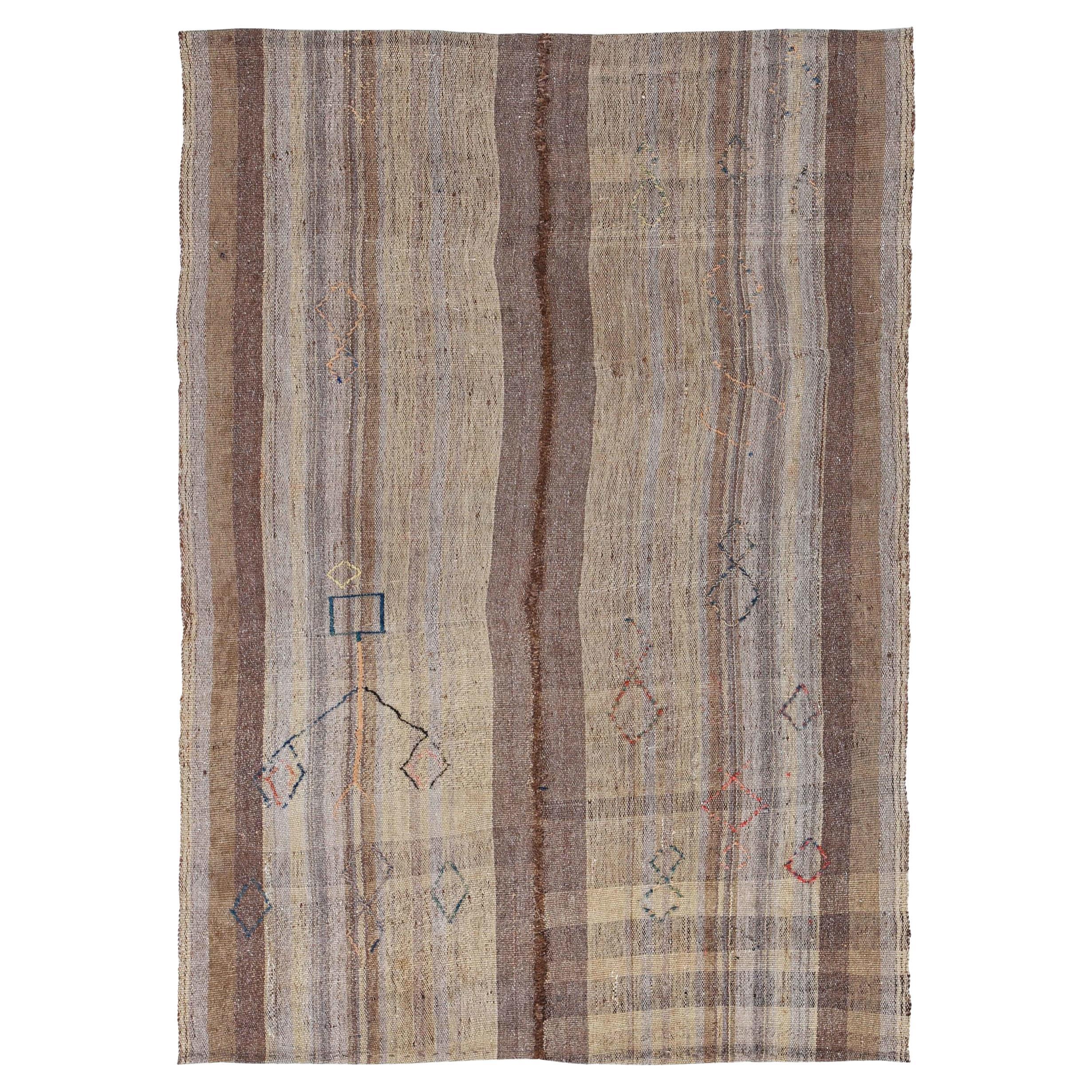 Persischer Kilim Small Teppich - Wolle Braun Elfenbein Design - 91558