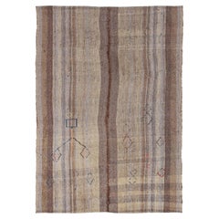 Persian Kilim Small Rug - Wool Brown Ivory Design - 91558