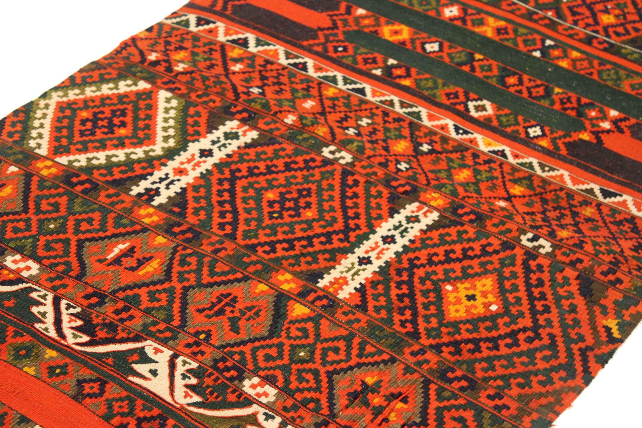 Alfombra Persa Kilim Pequeña - Lana Verde Marfil Rojo 73871 Asiático en venta