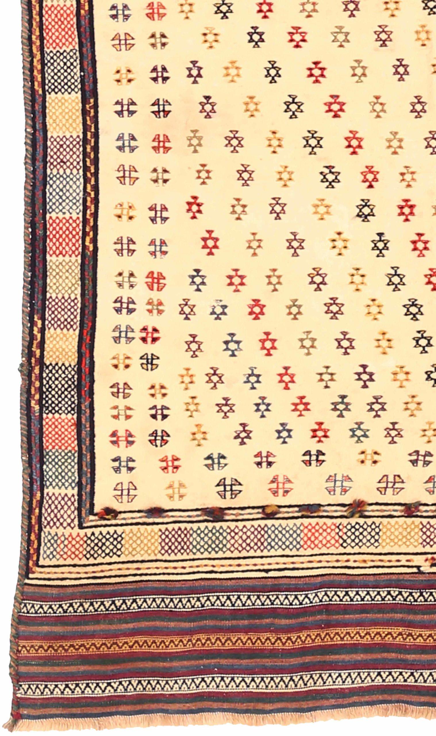 Asian Persian Kilim Small Rug - Wool Ivory Red Yellow 73869 For Sale
