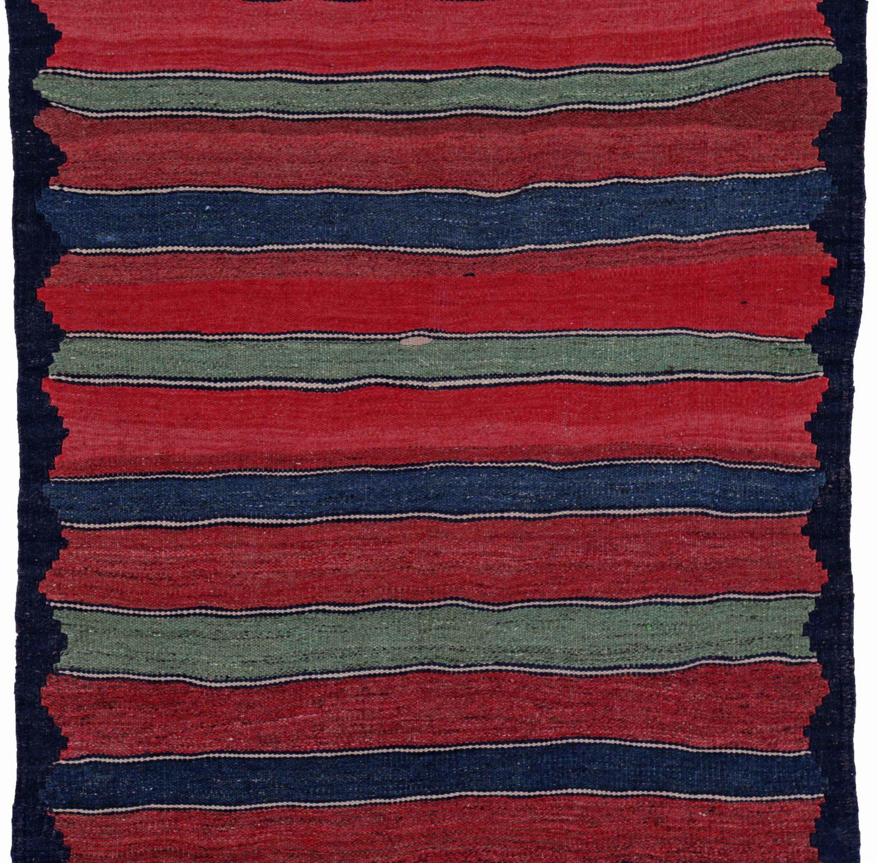 Persischer Kelim-Teppich Circa 1910 - Wolle Schwarz Blau Grün Rot Design - 91425 (Asiatisch) im Angebot