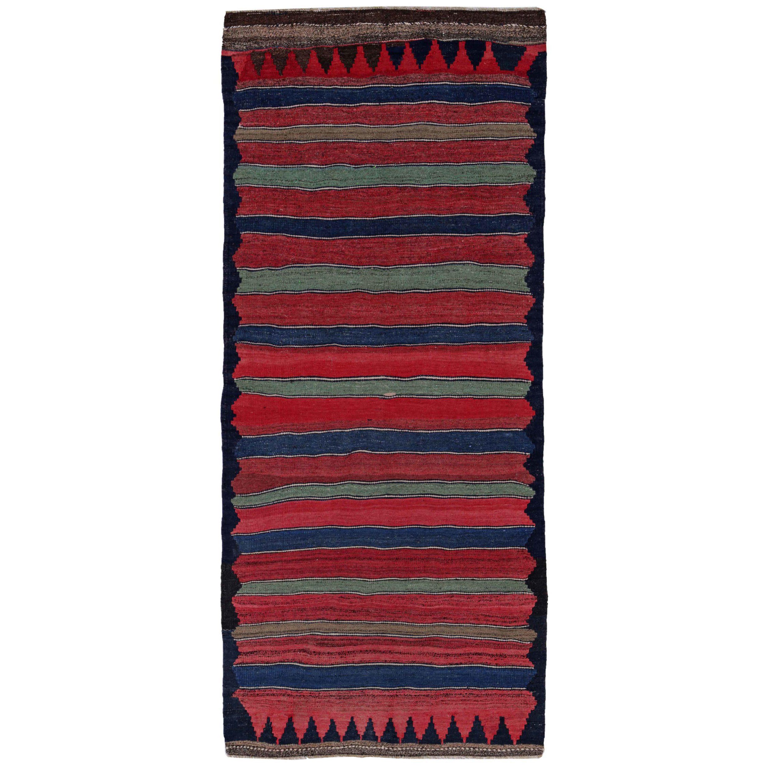 Persischer Kelim-Teppich Circa 1910 - Wolle Schwarz Blau Grün Rot Design - 91425