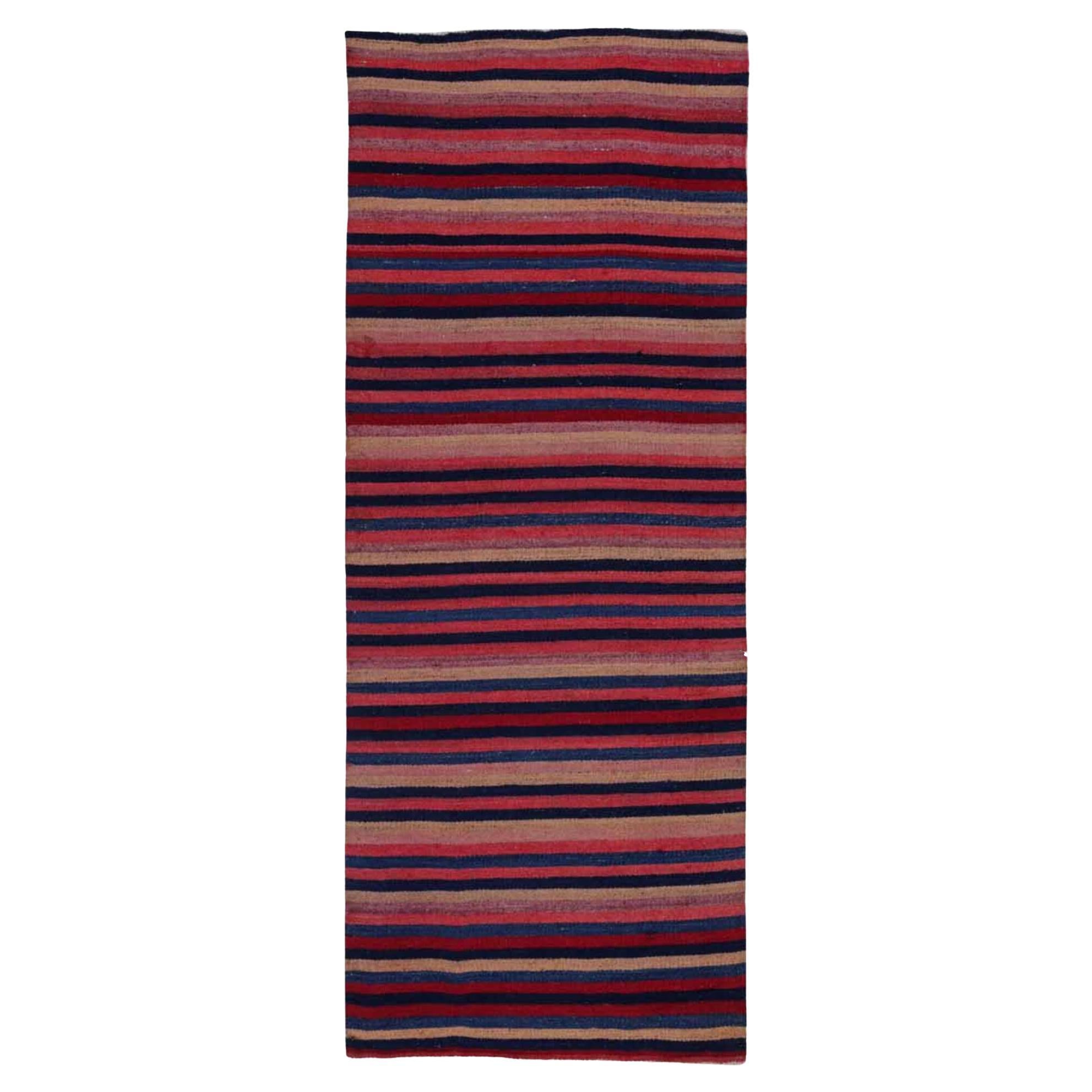 Alfombra Persa Kilim Pequeña Circa 1910 - Lana Negro Azul Marfil Rosa Rojo - 91439