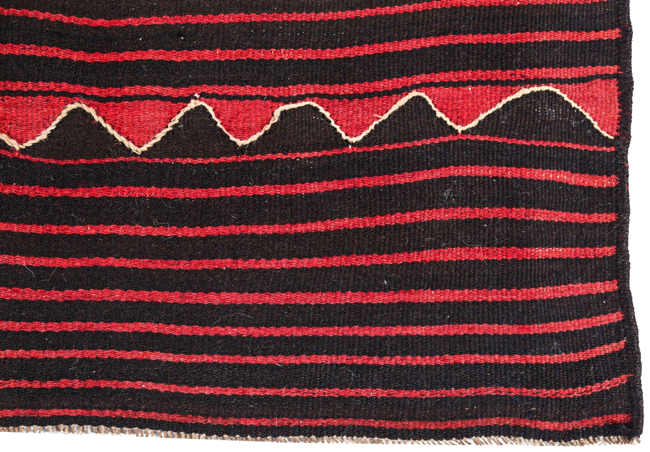 Persischer Kelim-Teppich Circa 1910 - Wolle Schwarz Blau Orange Rot Design - 91226 im Zustand „Hervorragend“ im Angebot in Dallas, TX