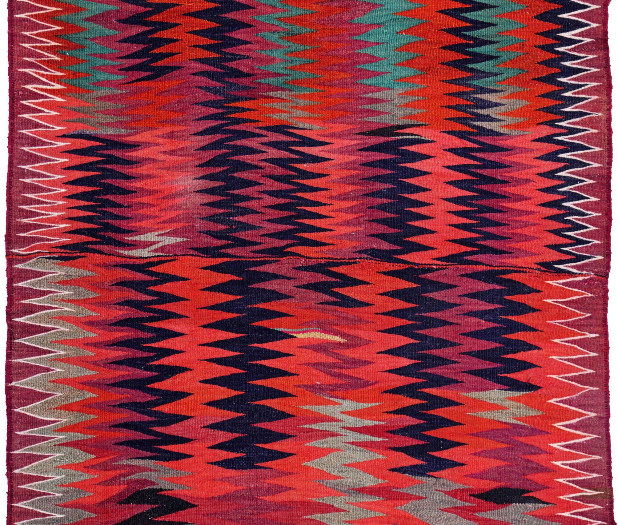 Alfombra Persa Kilim Pequeña Circa 1910 - Lana Diseño Negro Azul Rojo - 91474 Asiático en venta