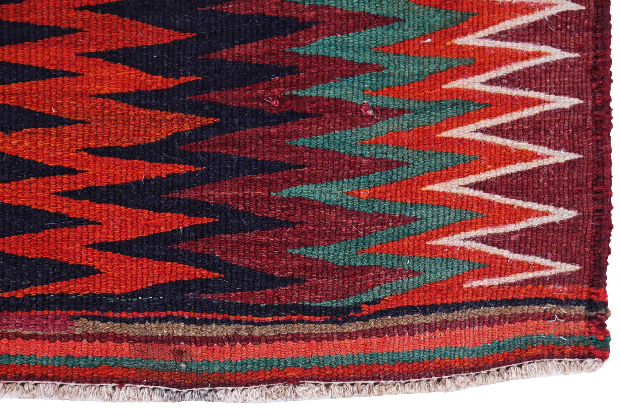 Alfombra Persa Kilim Pequeña Circa 1910 - Lana Diseño Negro Azul Rojo - 91474 en Excelente estado para la venta en Dallas, TX