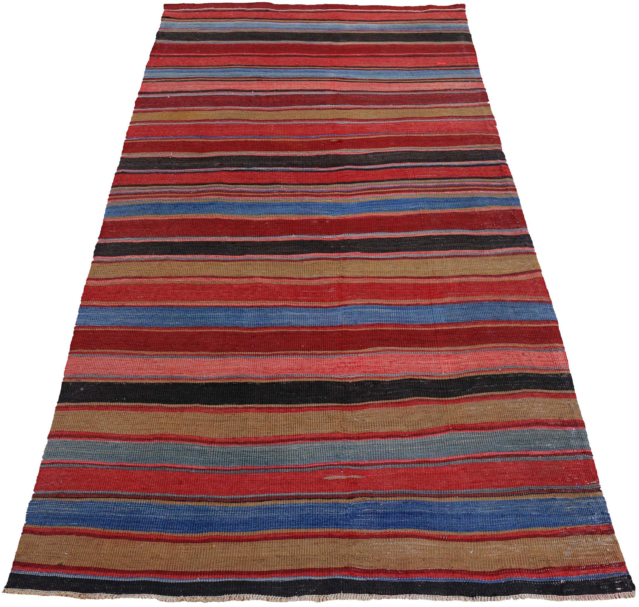 Entdecken Sie die Eleganz eines persischen Kilims mit einem kleinen Teppich von CIRCA 1910. Dieses exklusive Design aus Wolle und SchwarzBlauRotGelb ist perfekt, um Ihren Raum zu verschönern.