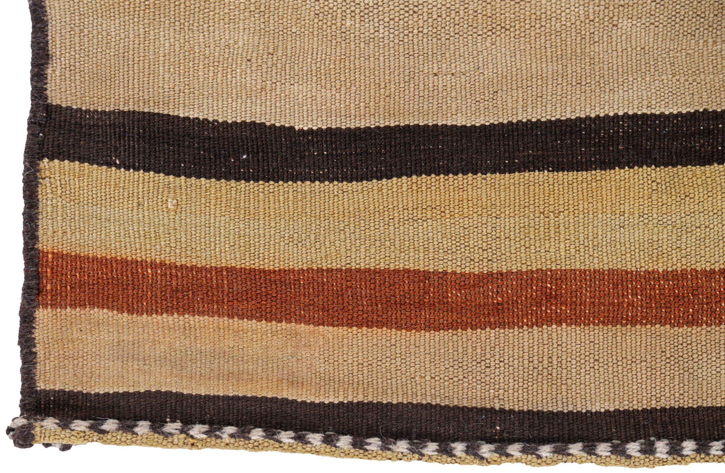 20th Century Persian Kilim Small Rug Circa 1910 - Wool Black Brown Ivory Orange - 91461 For Sale