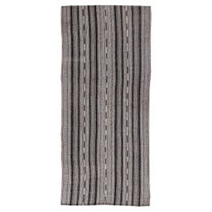 Persian Kilim Small Rug Circa 1910 - Wool Black Ivory Design - 91547