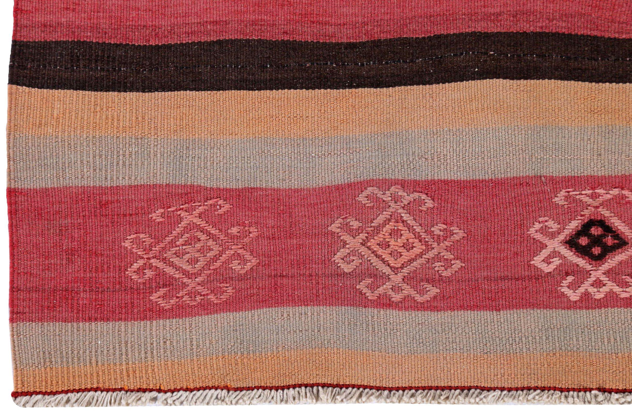 Persischer Kelim-Teppich Circa 1910 - Wolle Schwarz Elfenbein Rosa Design - 91161 im Zustand „Hervorragend“ im Angebot in Dallas, TX