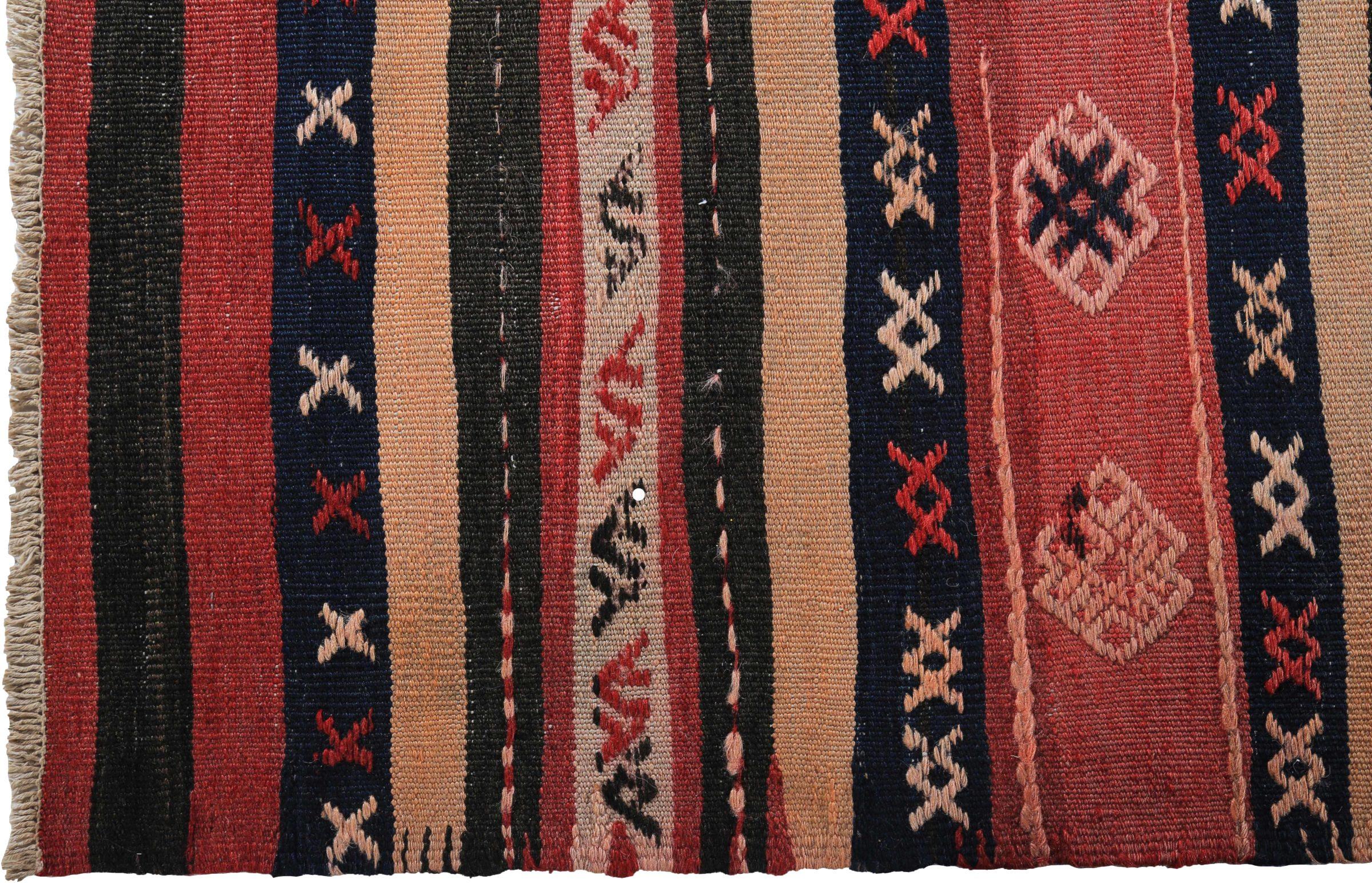 Persischer Kelim-Teppich Circa 1910 - Wolle Schwarz Elfenbein Rot Design - 89202 (Asiatisch) im Angebot