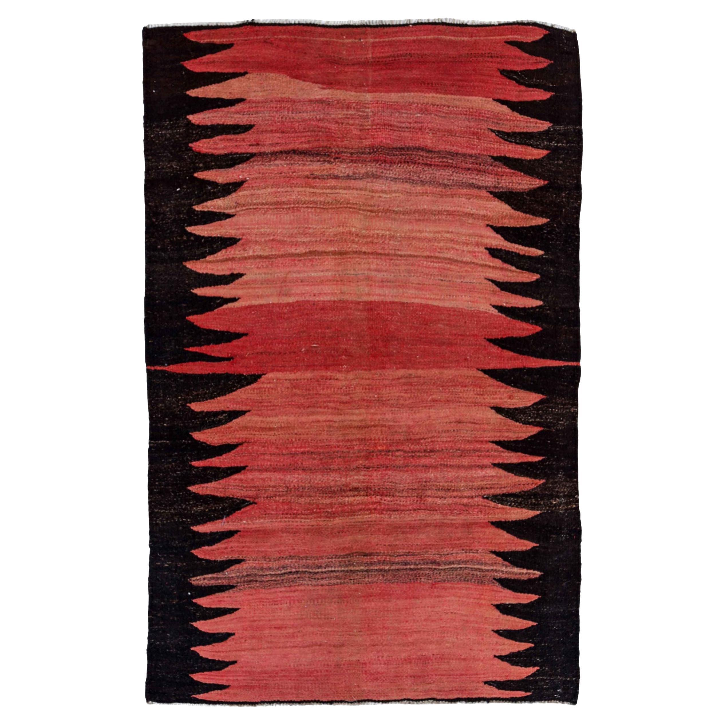 Alfombra Persa Kilim Pequeña Circa 1910 - Lana Diseño Negro Rosa Rojo - 91240