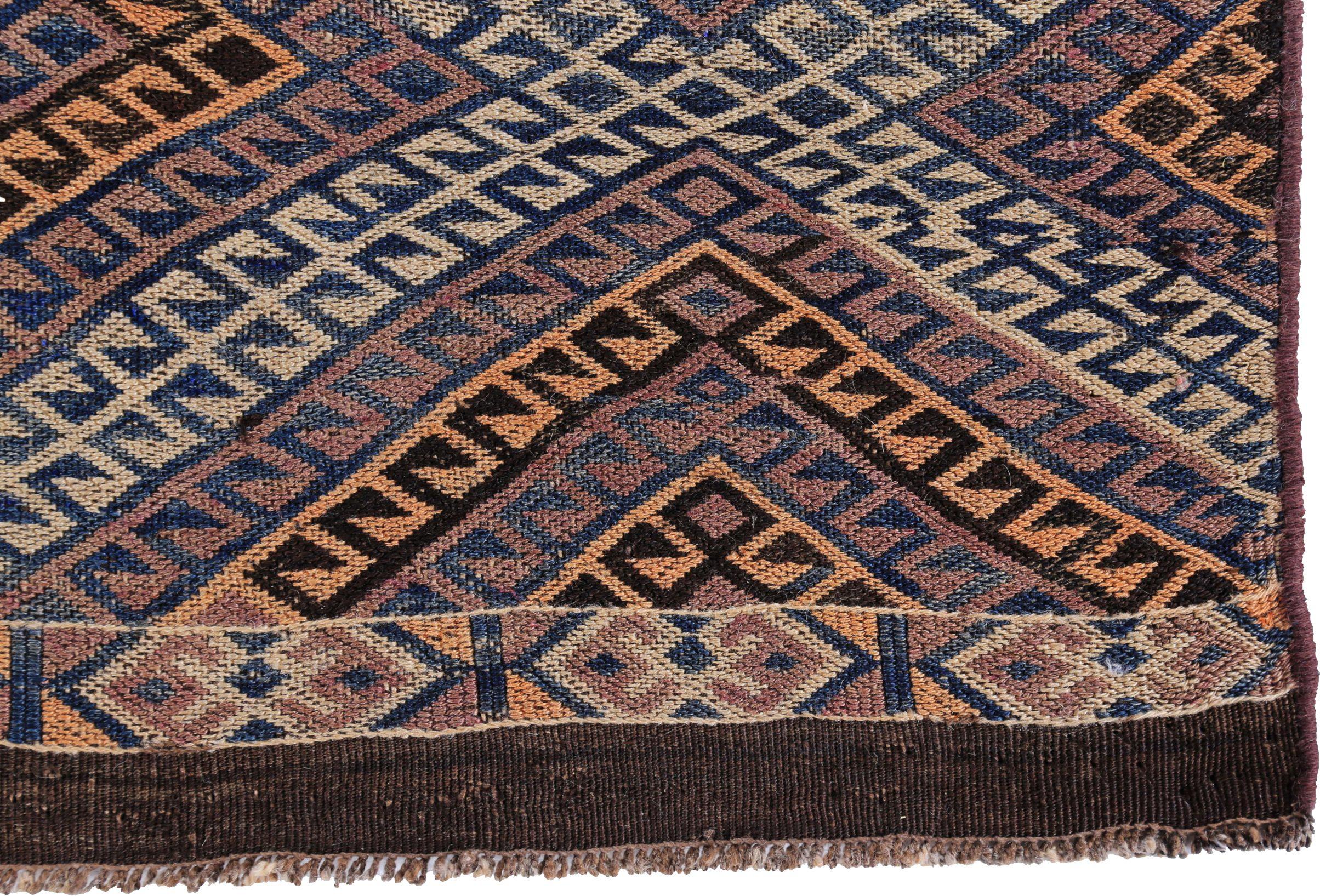 Asiatico Rug & Kilim persiano del 1910 - Lana blu marrone avorio giallo - 89454 in vendita