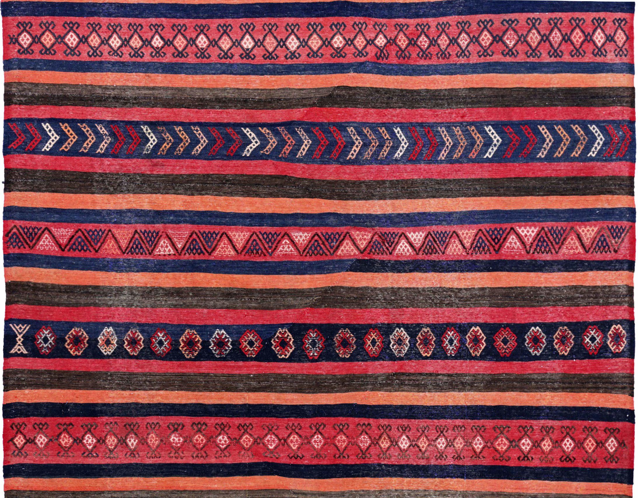 Persischer Kilim Kleiner Teppich CIRCA 1910 - Wolle Blau Braun Orange Rosa Rot - 91330 (Asiatisch) im Angebot