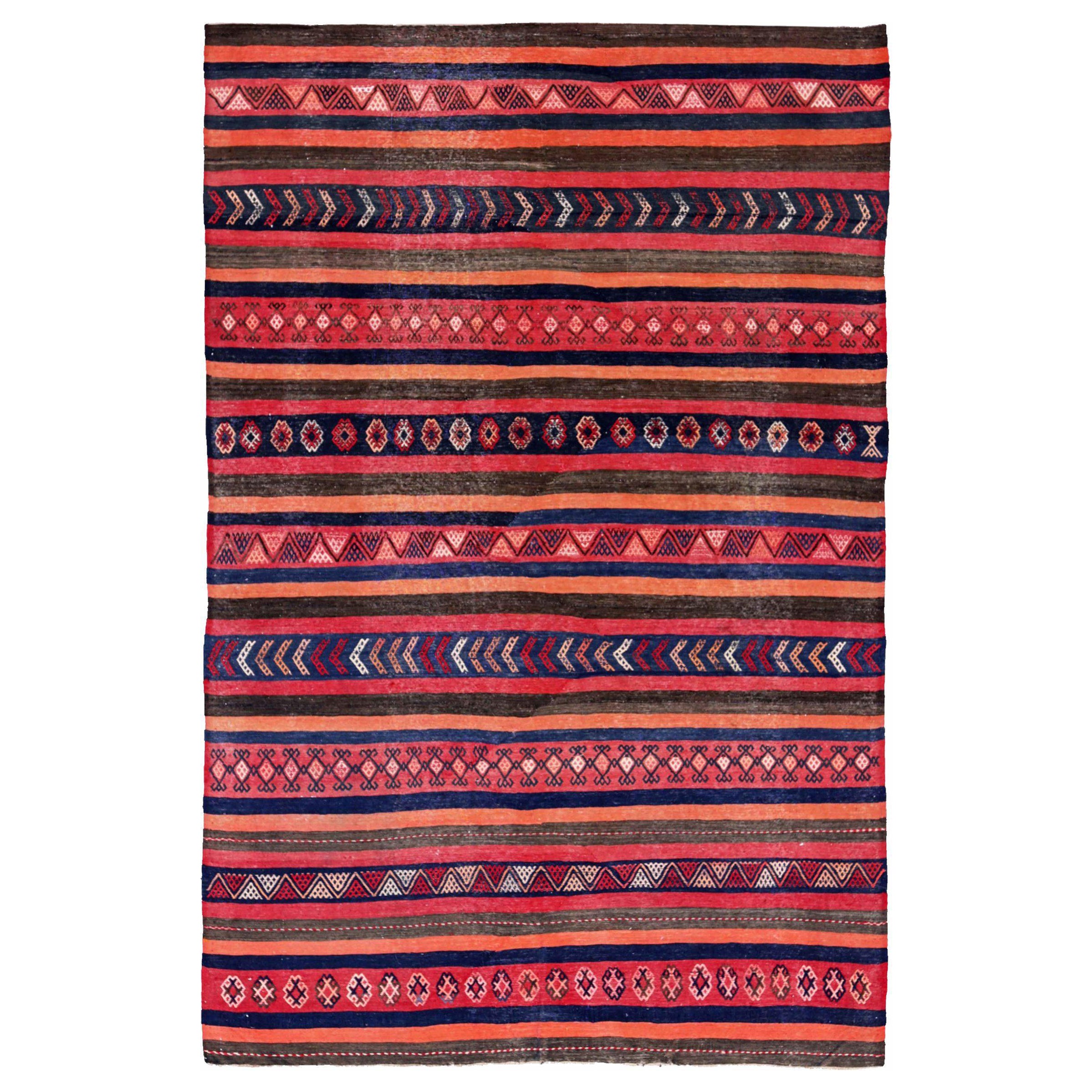 Persischer Kilim Kleiner Teppich CIRCA 1910 - Wolle Blau Braun Orange Rosa Rot - 91330
