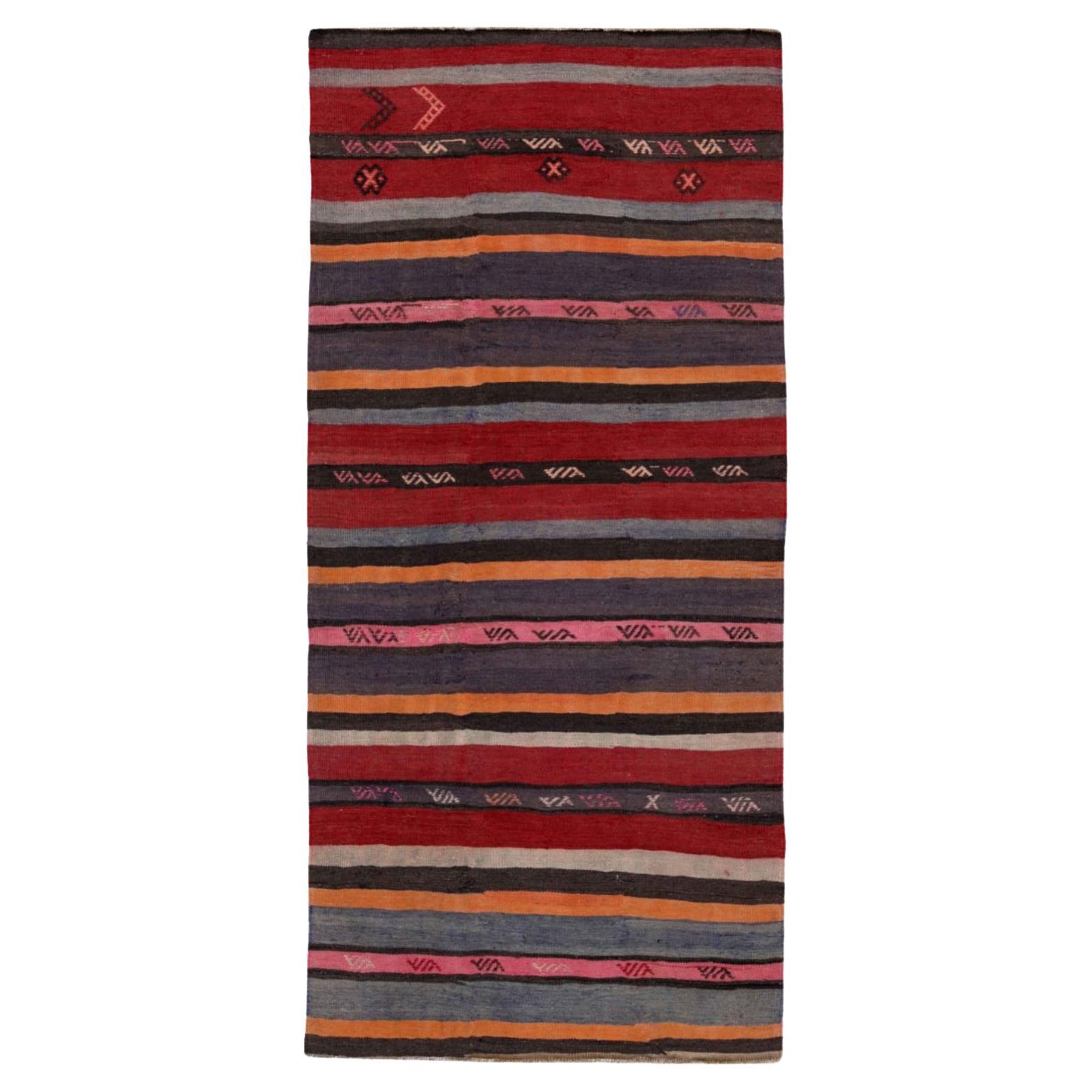 Persian Kilim Small Rug Circa 1910 - Wool Blue Brown Orange Pink Red - 91535