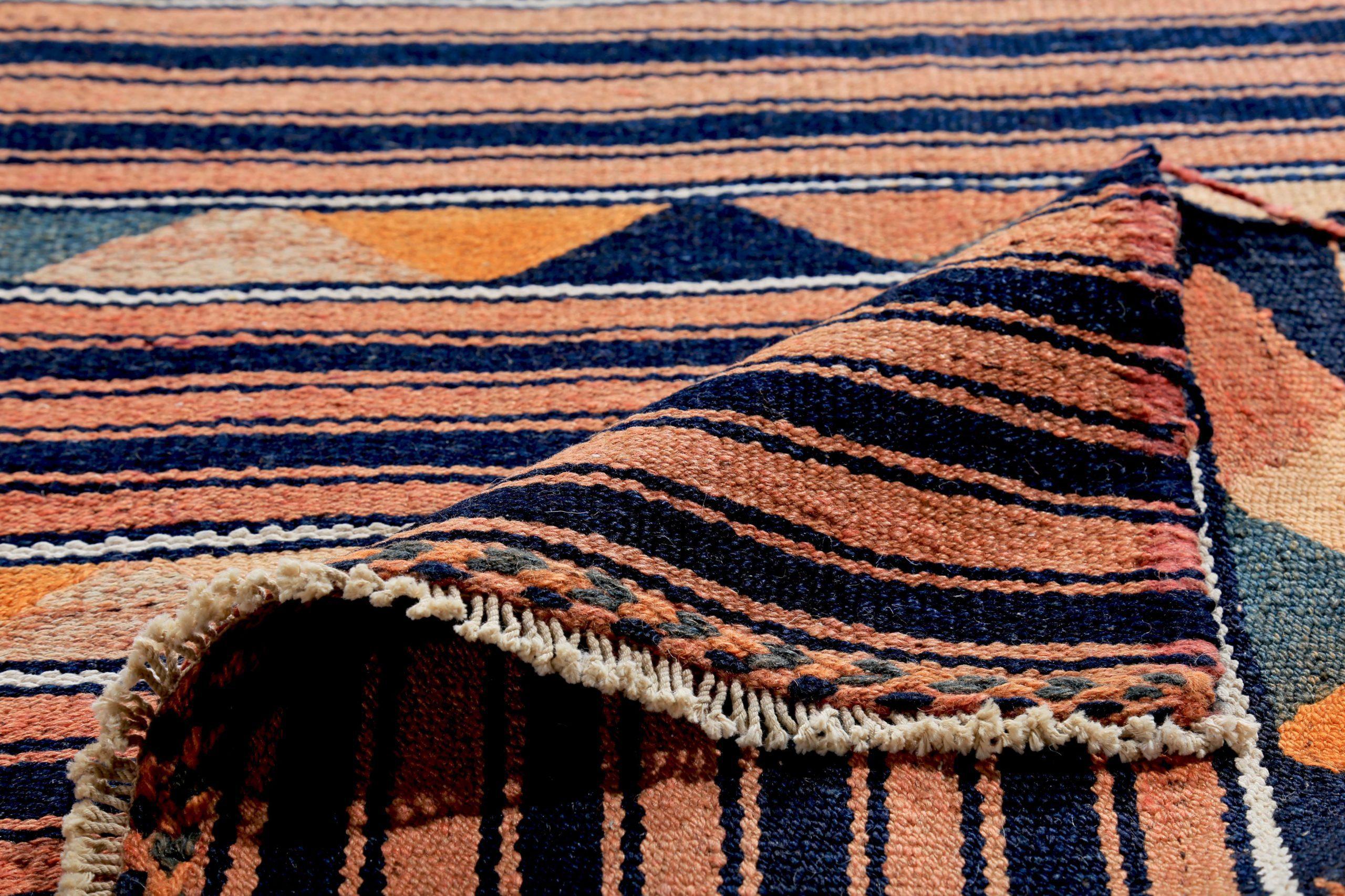 Persischer Kilim Kleiner Teppich CIRCA 1910 - Wolle Blau Braun Rosa Design - 89363 (20. Jahrhundert) im Angebot