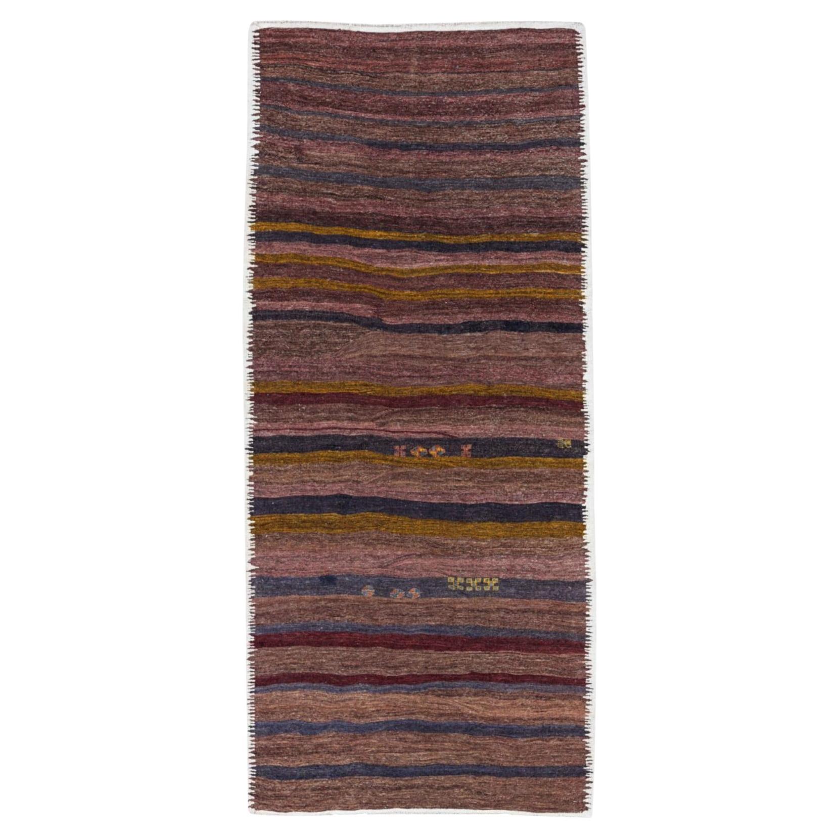 Persian Kilim Small Rug Circa 1910 - Wool Blue Brown Pink Yellow Design - 91545