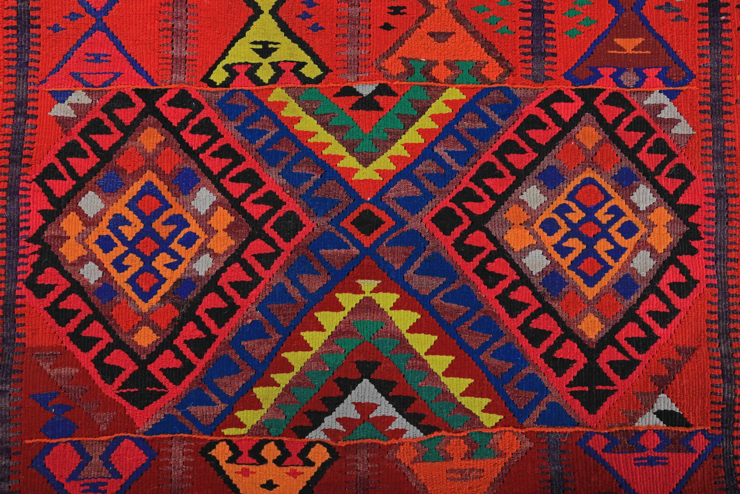Alfombra Persa Kilim Pequeña Circa 1910 - Lana Azul Marrón Rojo Design - 89178 en Excelente estado para la venta en Dallas, TX