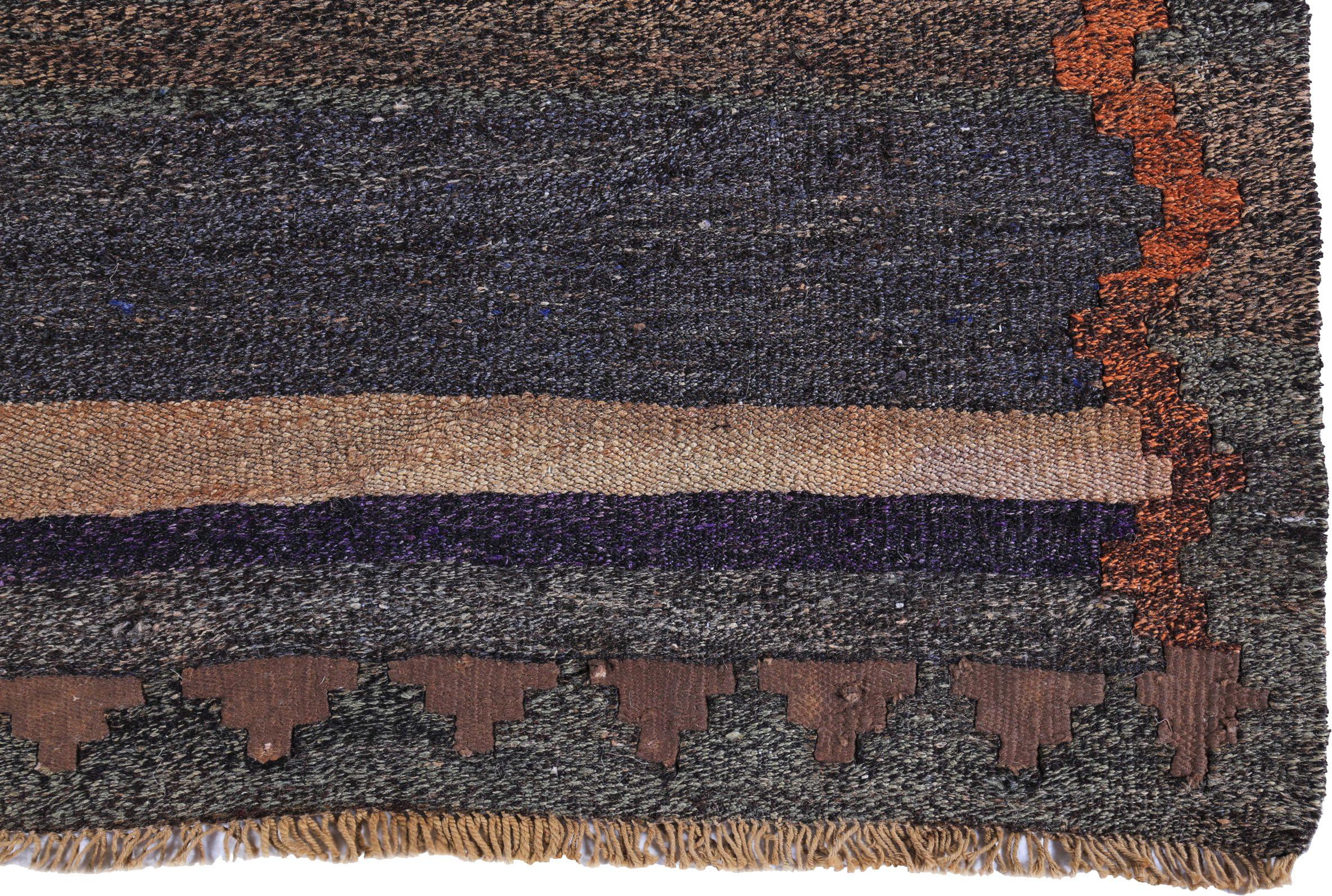Persischer Kelim-Teppich Circa 1910 - Wolle Blau Grau Orange Design - 89455 im Zustand „Hervorragend“ im Angebot in Dallas, TX