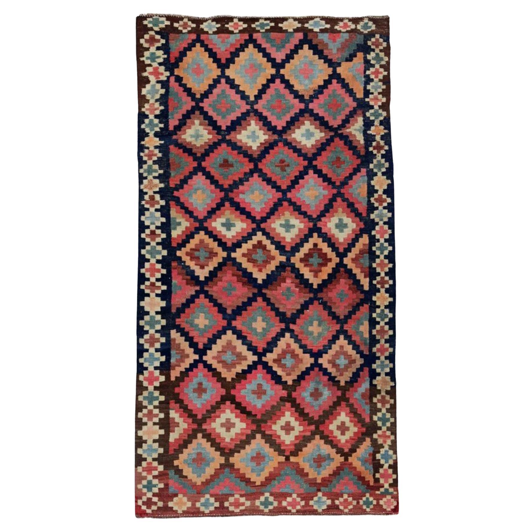 Rug & Kilim persiano del 1910 - Lana Blu Verde Blu Navy Rosa - 91239 in vendita