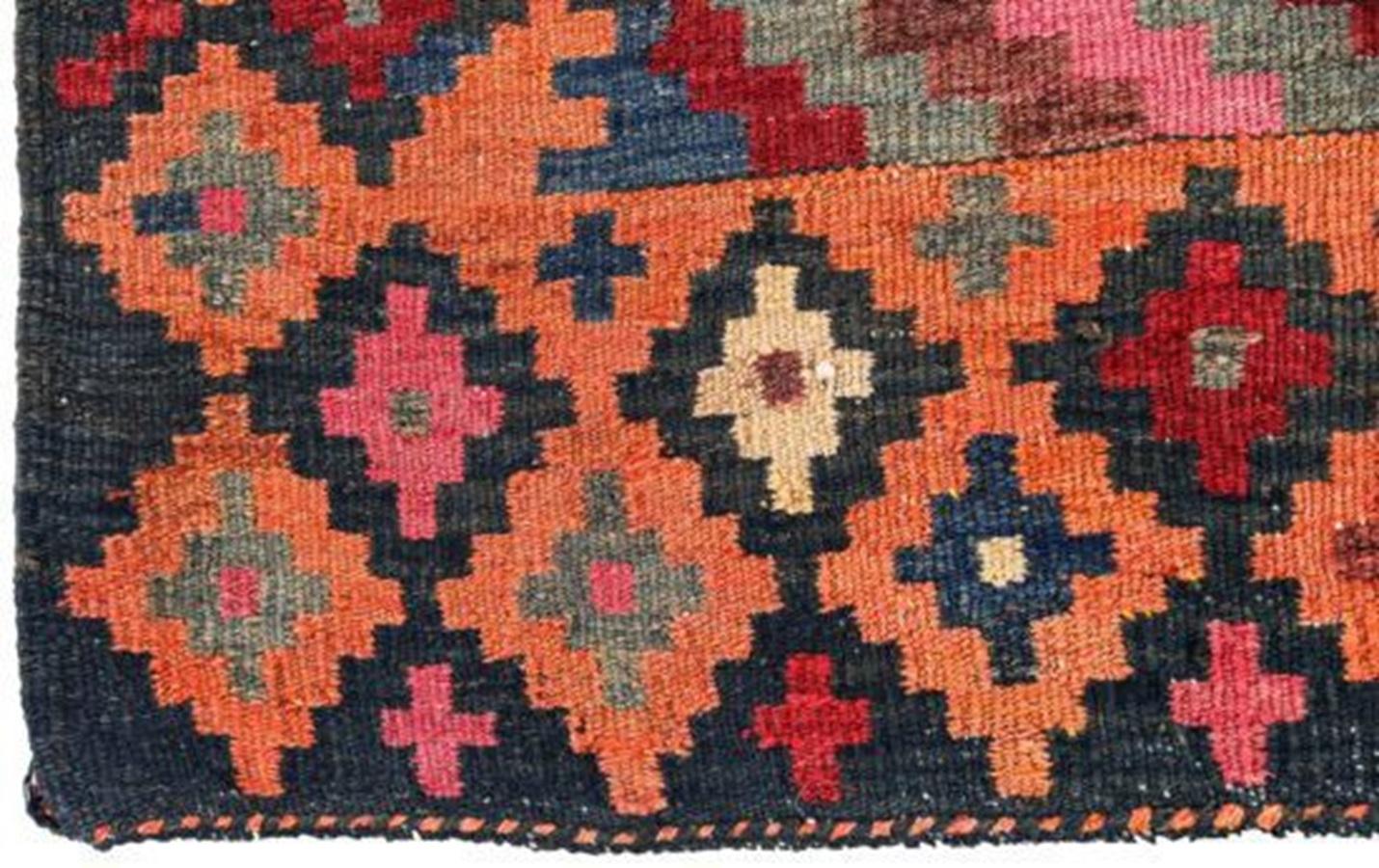 Persischer Kelim-Teppich Circa 1910 - Wolle Blau Grün Orange Rosa Design - 91241 (20. Jahrhundert) im Angebot