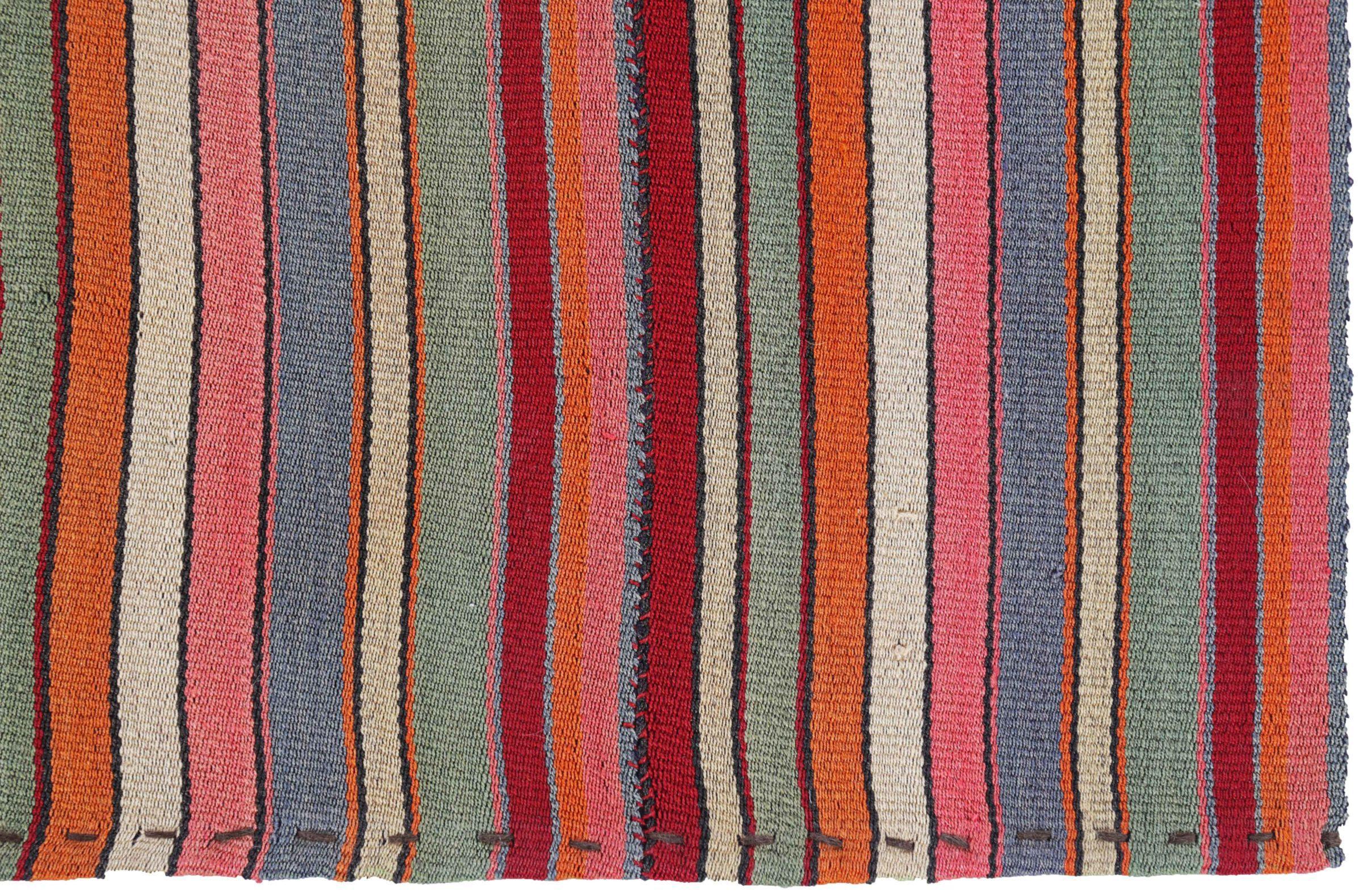 Persischer Kelim-Teppich Circa 1910 - Wolle Blau Grün Orange Rosa Rot - 91381 (Asiatisch) im Angebot