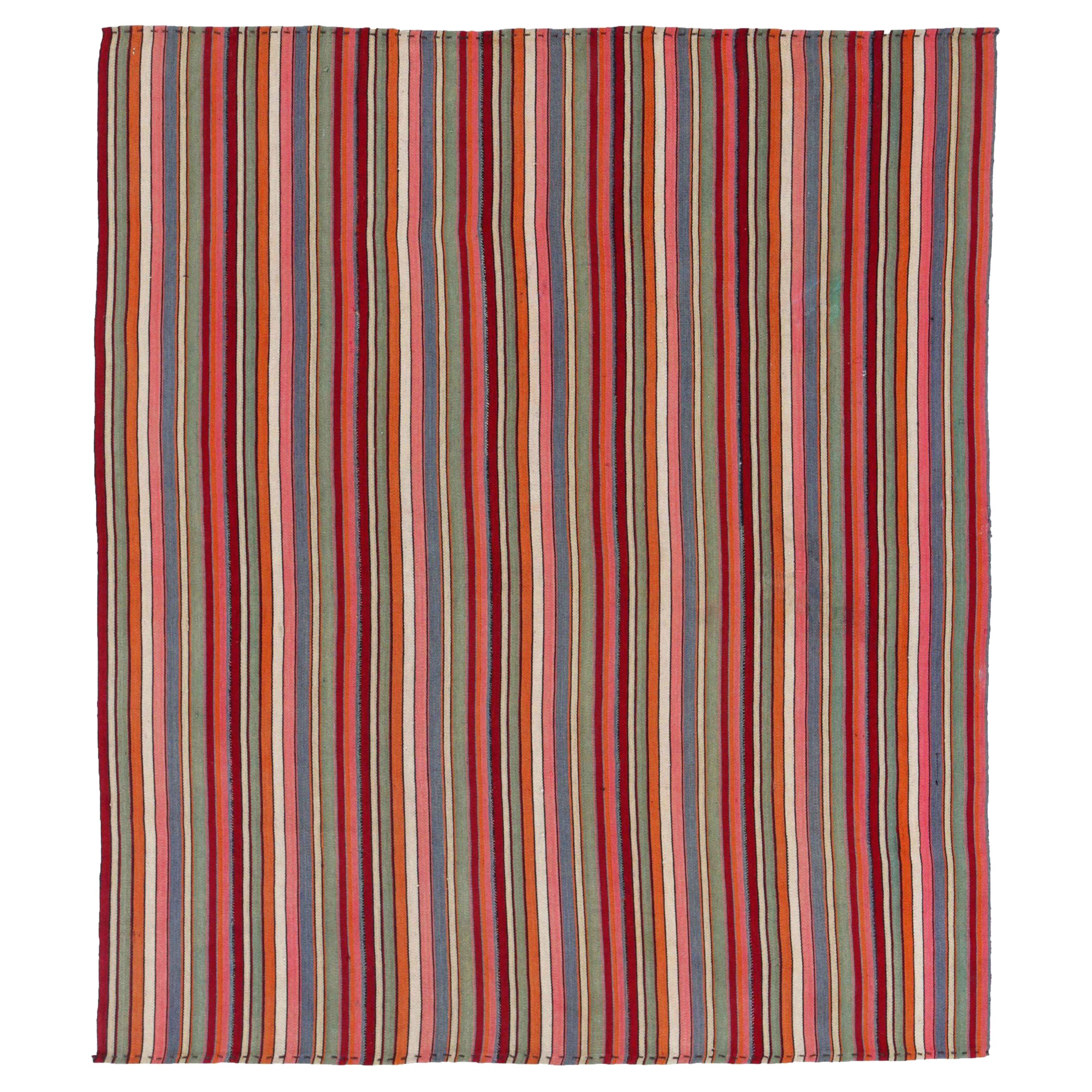 Petit tapis persan Kilim vers 1910 - Laine bleu vert orange rose rouge - 91381