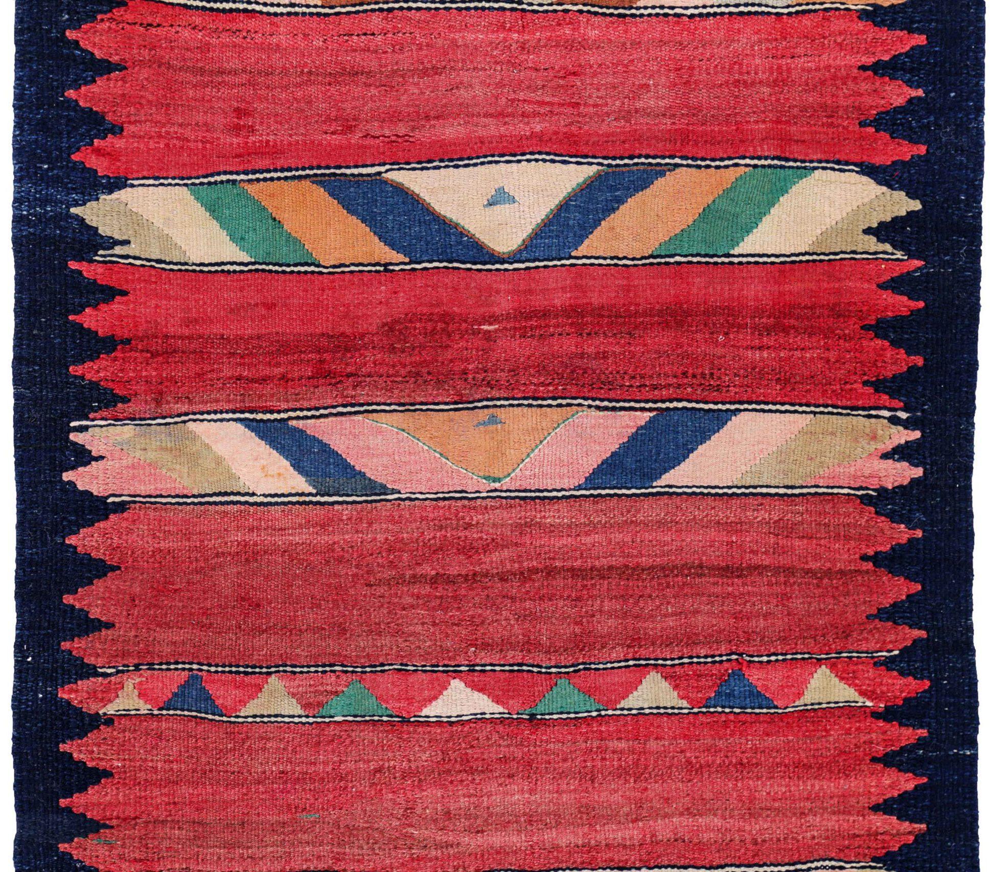 Persischer Kelim-Teppich Circa 1910 - Wolle Blau Grün Orange Rot Design - 91250 (Asiatisch) im Angebot