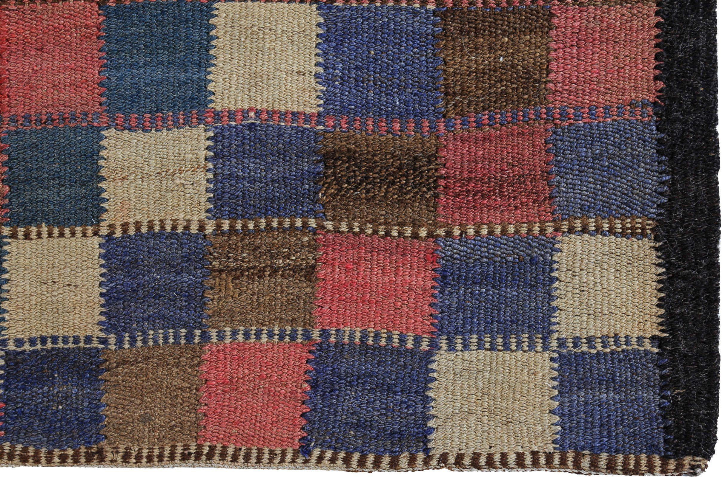 Persischer Kelim-Teppich Circa 1910 - Wolle Blau Grün Rosa Design - 89573 (Asiatisch) im Angebot
