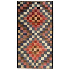 Petit tapis persan Kilim datant d'environ 1910, motif en laine bleu vert rose - 89573