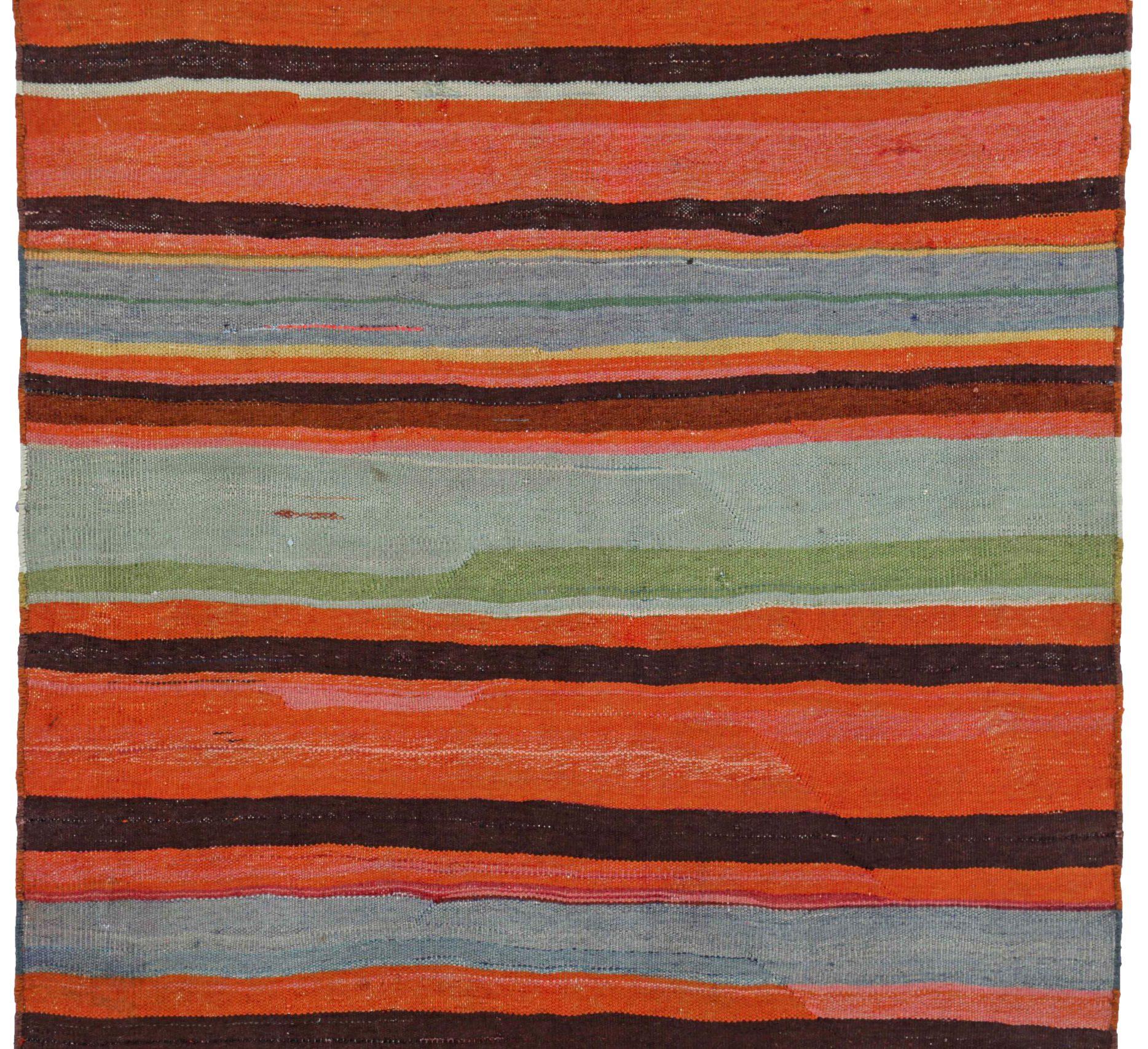 Persischer Kelim-Teppich Circa 1910 - Wolle Blau Elfenbein Orange Rosa Design - 91473 (Asiatisch) im Angebot