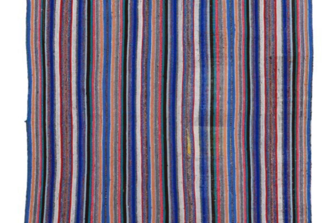 Persischer Kelim-Teppich Circa 1910 - Wolle Blau Elfenbein Rosa Design - 91559 (Asiatisch) im Angebot