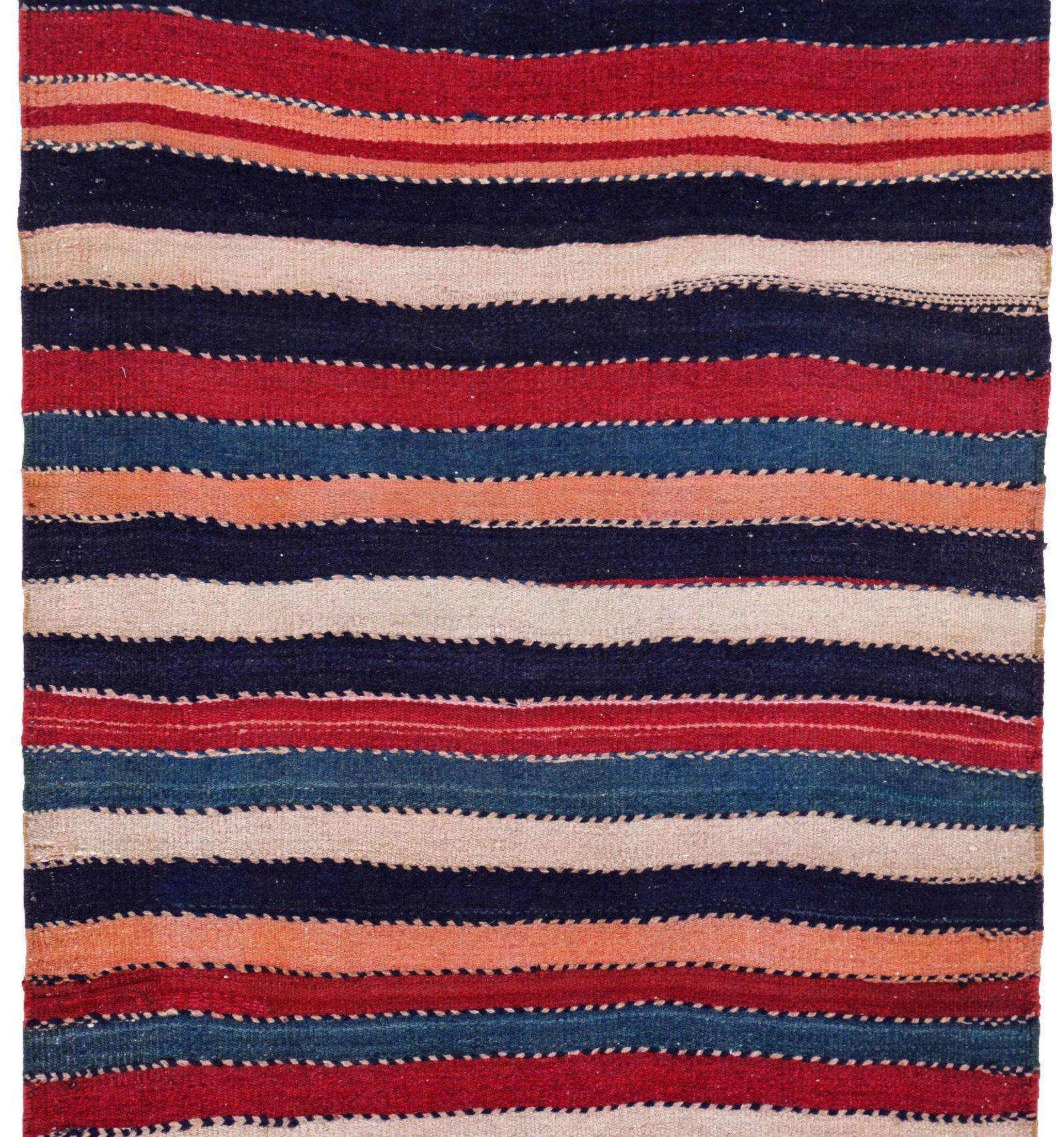 Persischer Kelim-Teppich Circa 1910 - Wolle Blau Elfenbein Rosa Rot Design - 91158 (Asiatisch) im Angebot