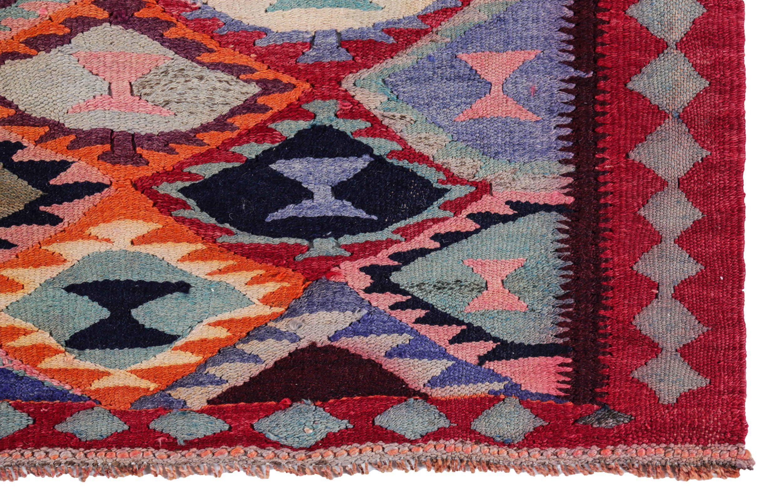 Persischer Kelim-Teppich Circa 1910 - Wolle Blau Elfenbein Rosa Rot Design - 91258 (20. Jahrhundert) im Angebot
