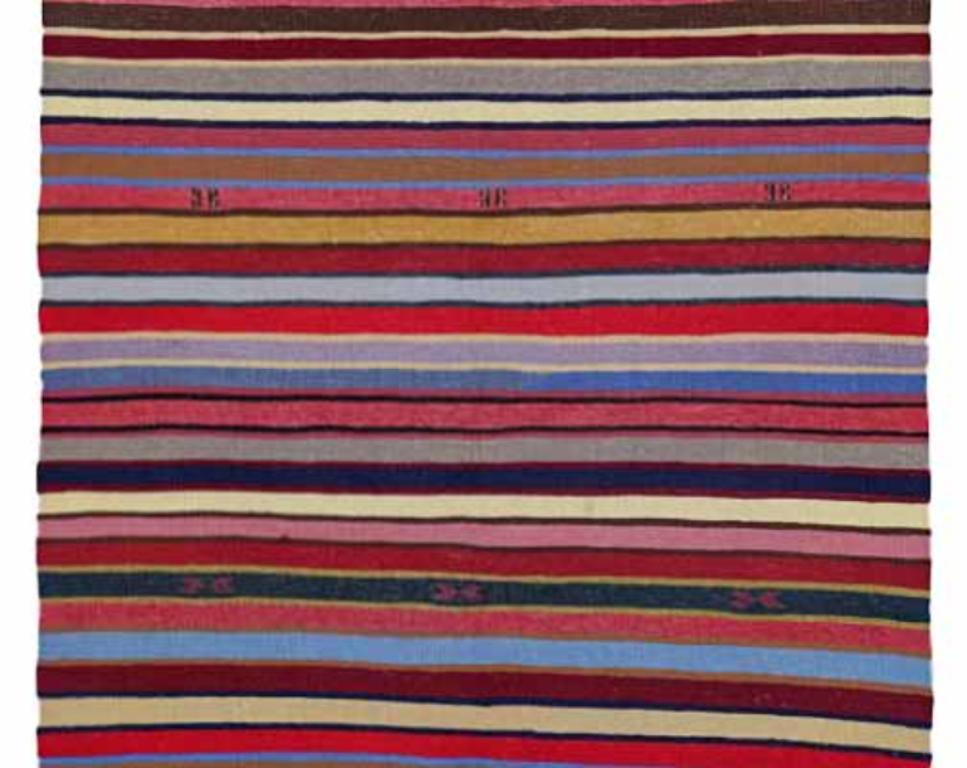 Asiatico Tappeto persiano Kilim piccolo, circa 1910 - Lana Blu Avorio Rosa Rosso Giallo - 91325 in vendita