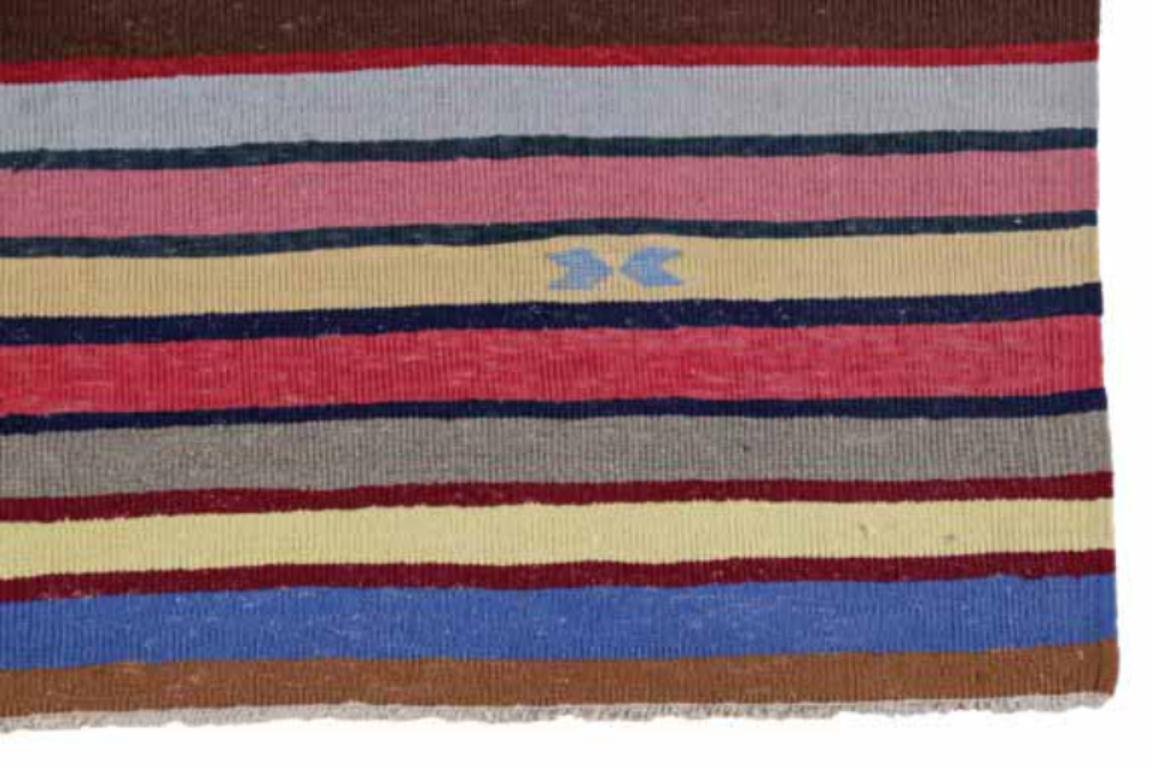 XX secolo Tappeto persiano Kilim piccolo, circa 1910 - Lana Blu Avorio Rosa Rosso Giallo - 91325 in vendita