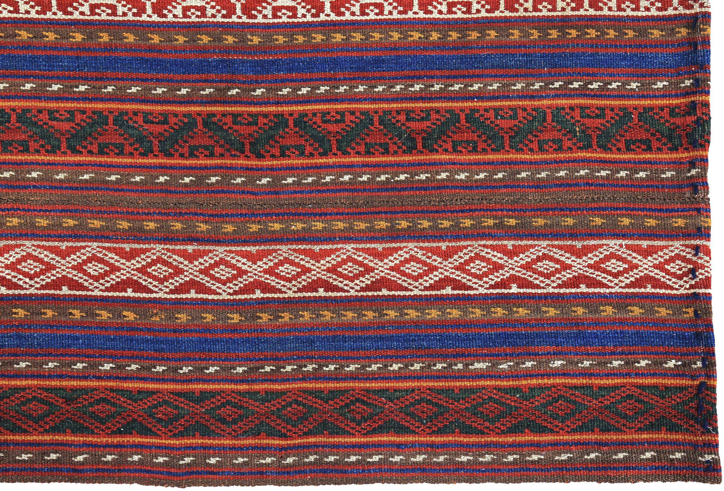 Persischer Kelim-Teppich Circa 1910 - Wolle Blau Elfenbein Rot Design - 89498 (Asiatisch) im Angebot