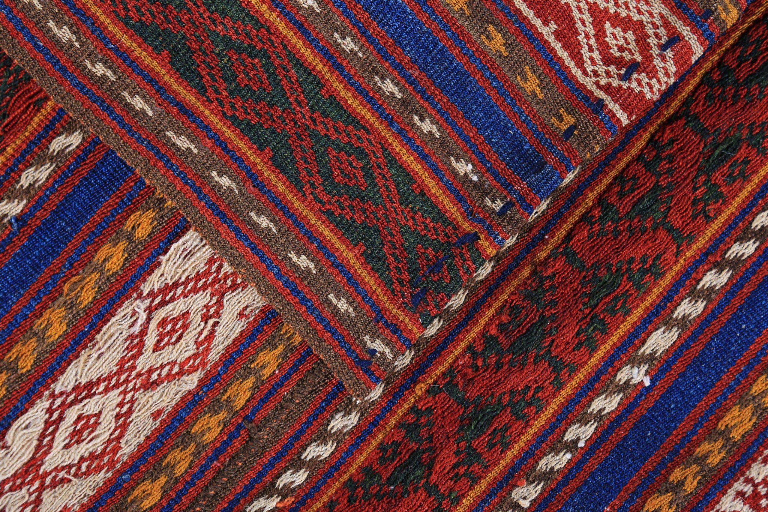 Persischer Kelim-Teppich Circa 1910 - Wolle Blau Elfenbein Rot Design - 89498 (20. Jahrhundert) im Angebot