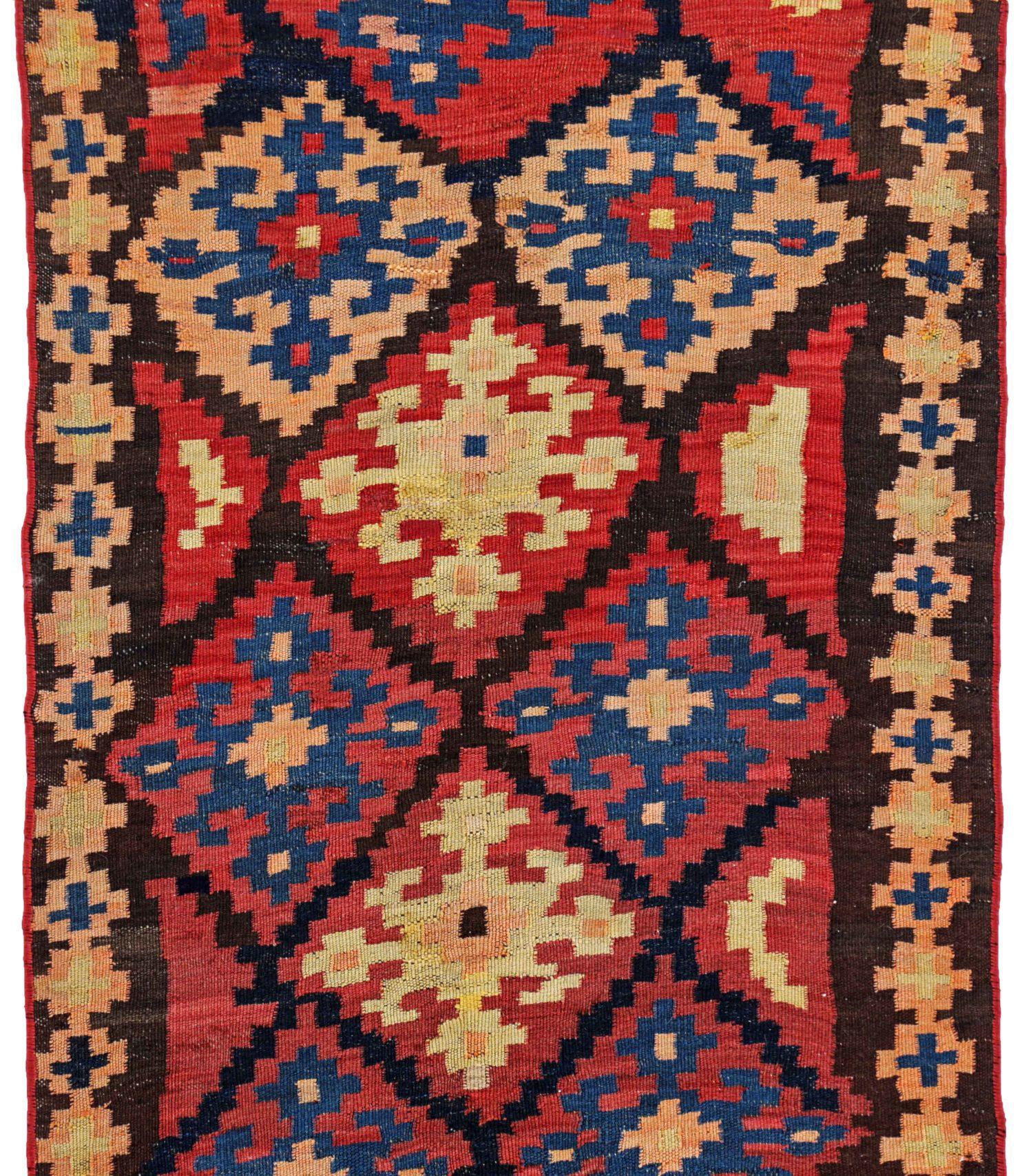 Persischer Kelim-Teppich Circa 1910 - Wolle Blau Elfenbein Rot Design - 91268 (Asiatisch) im Angebot