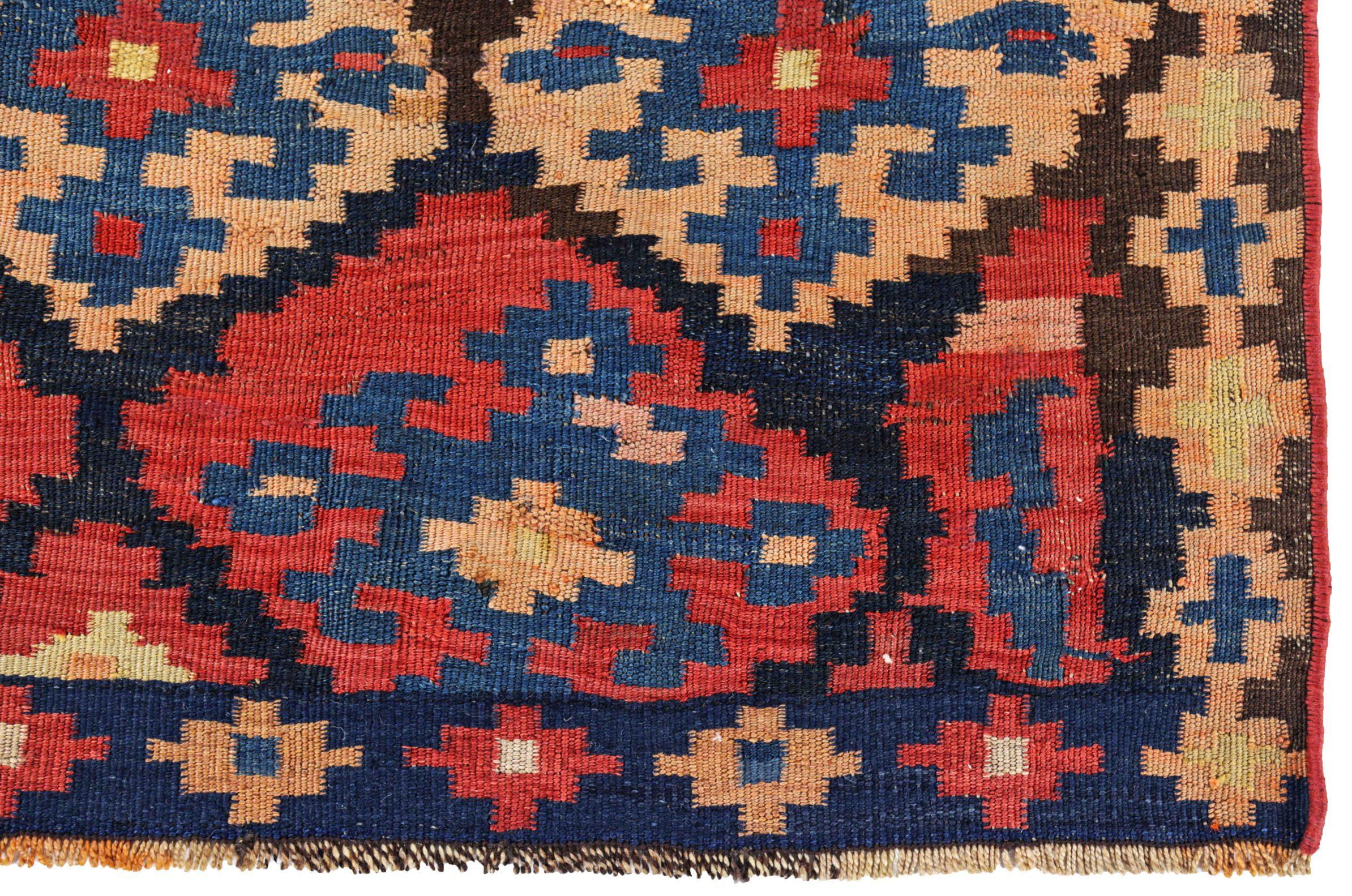 Persischer Kelim-Teppich Circa 1910 - Wolle Blau Elfenbein Rot Design - 91268 im Zustand „Hervorragend“ im Angebot in Dallas, TX