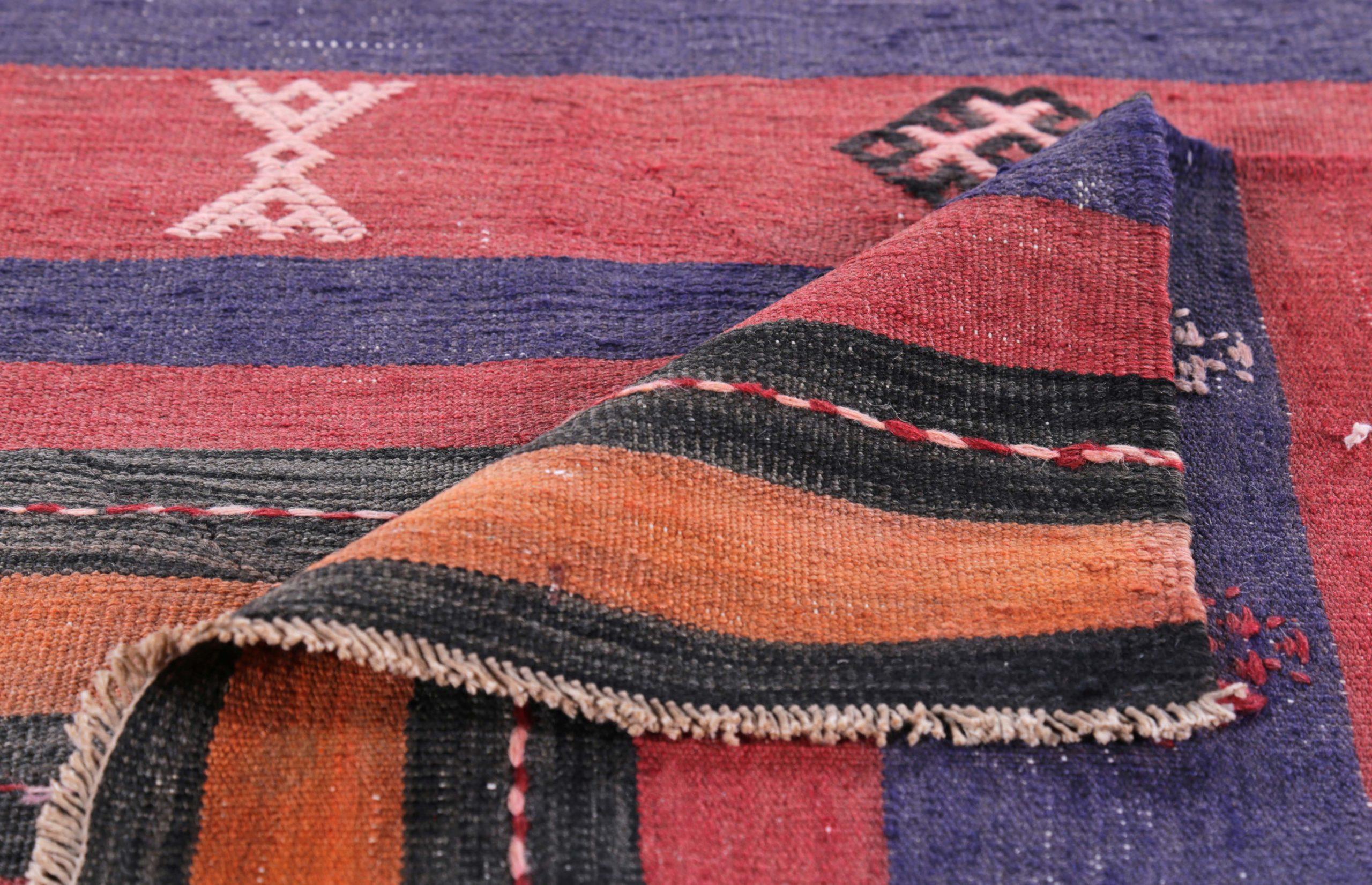 Alfombra Persa Kilim Pequeña Circa 1910 - Lana Azul Naranja Diseño Rosa - 89426 siglo XX en venta
